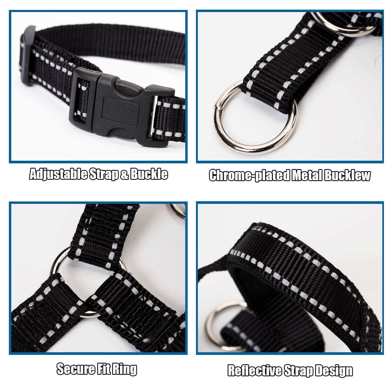 Wintchuk Dog Head Collar, Head Collar With Reflective Strap To Stop Pulling For Small Medium And Large Dogs, Adjustable (M, Black)