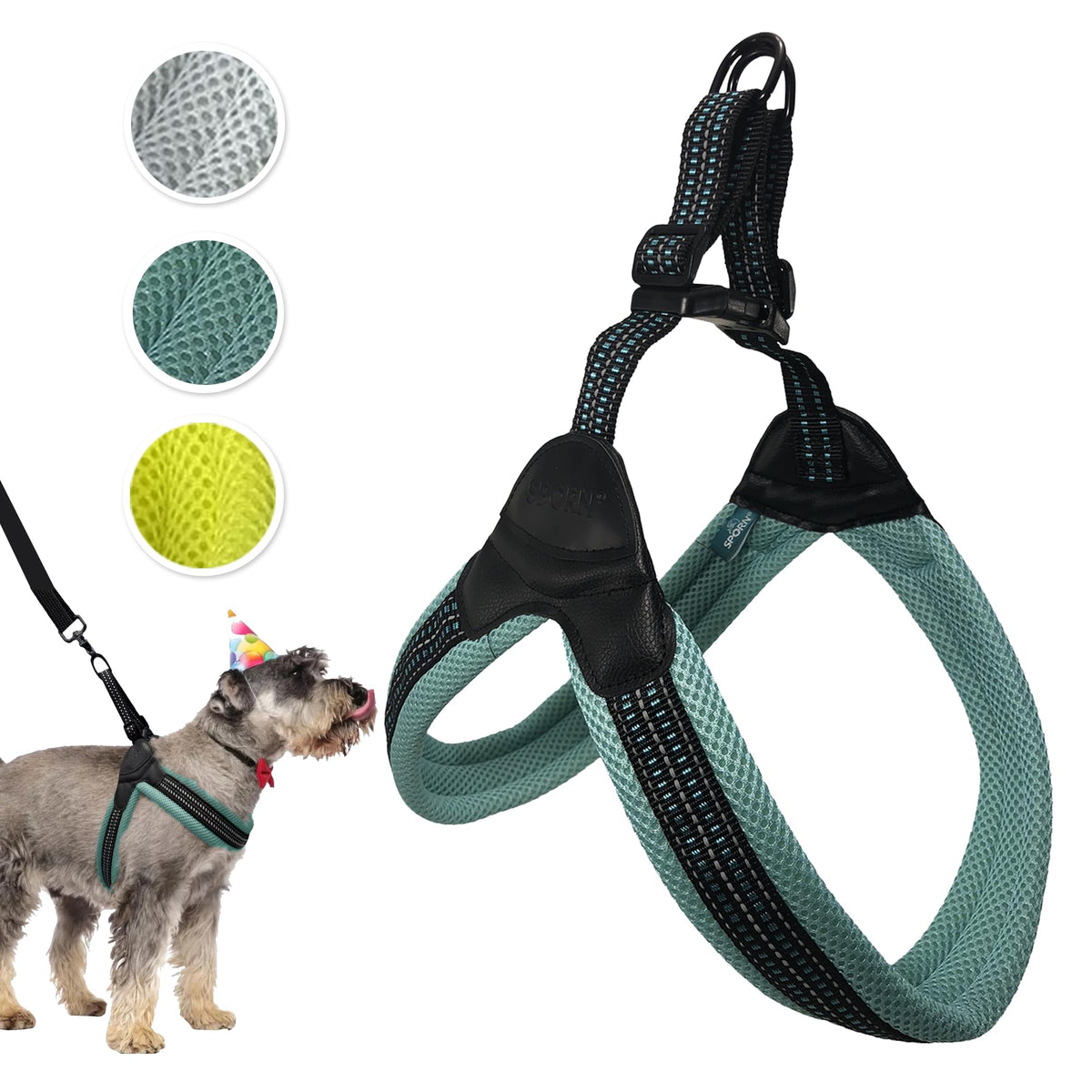 Sporn Easy-Fit Mesh Dog Harness Medium Sized Dog, Turquoise Soft Fabric Nylon No Choke Dog Harness Size Dog, Breathable & Easy Dog Walking Harness, Provides To Medium Breeds