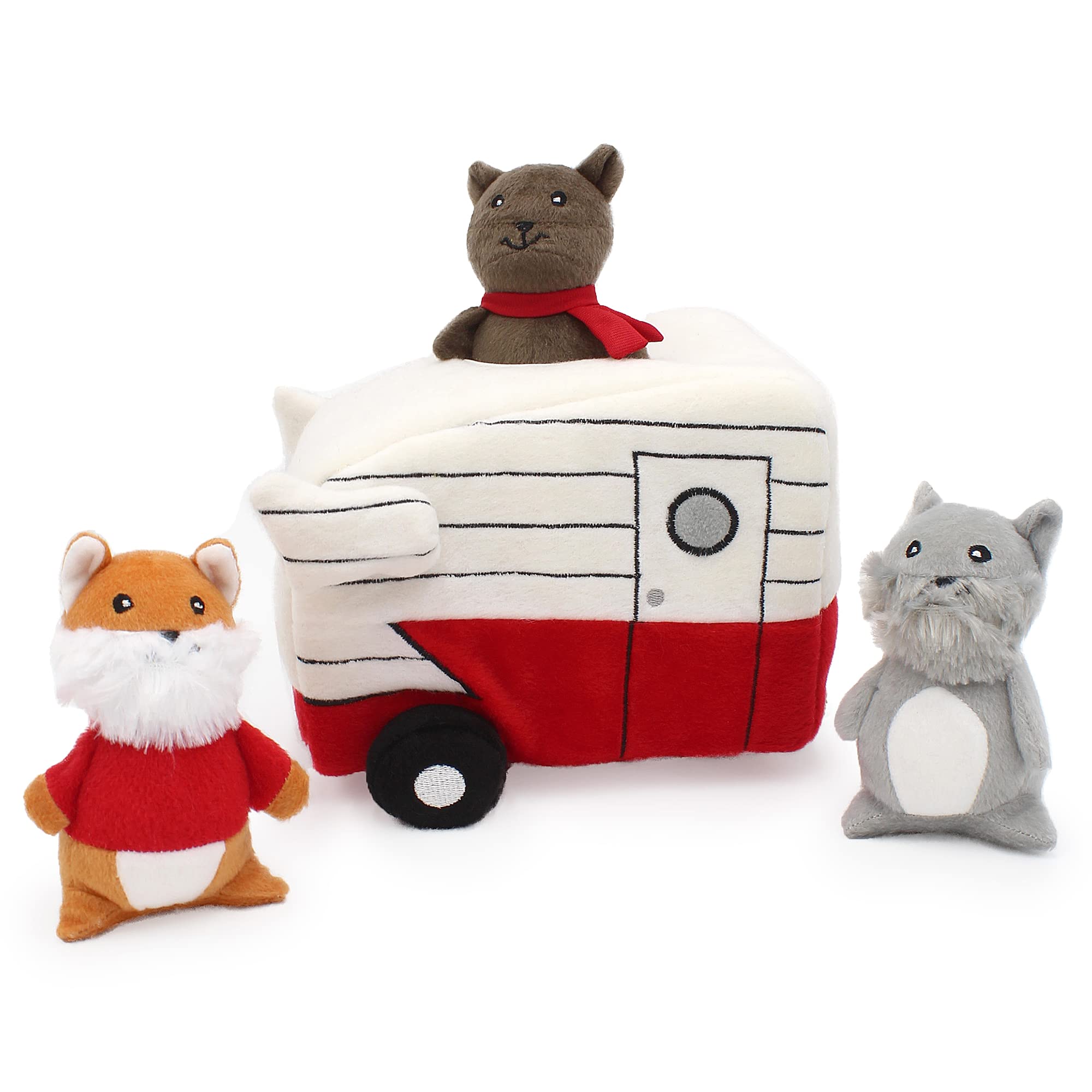 Zippypaws Burrow, Retro Camper & Animal Friends - Interactive Hide And Seek Dog Toys For Boredom - Colorful Squeaky Plush Puzzle
