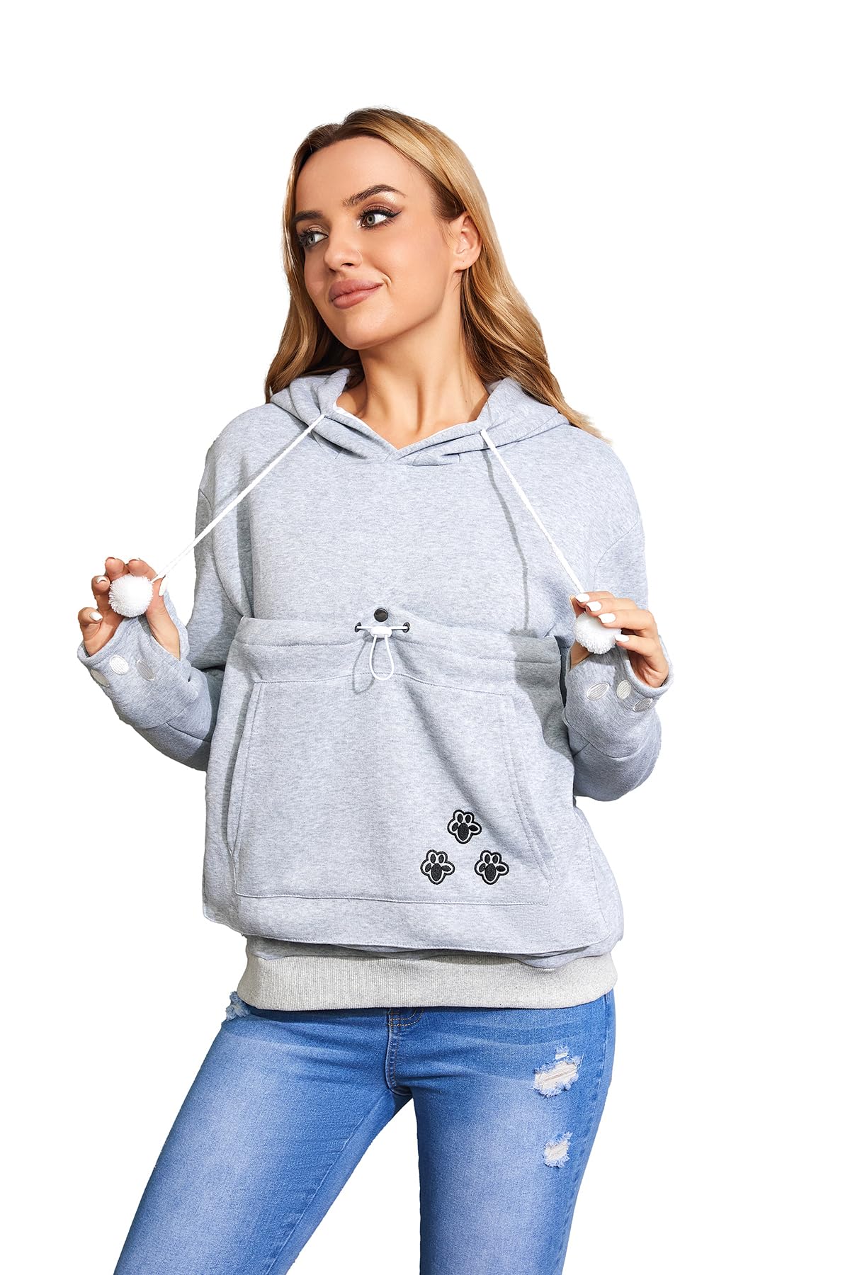 Kei Tomlison Unisex Big Pouch Hoodie Long Sleeve Pet Dog Holder Carrier Sweatshirt, Light Grey-Thick, Medium