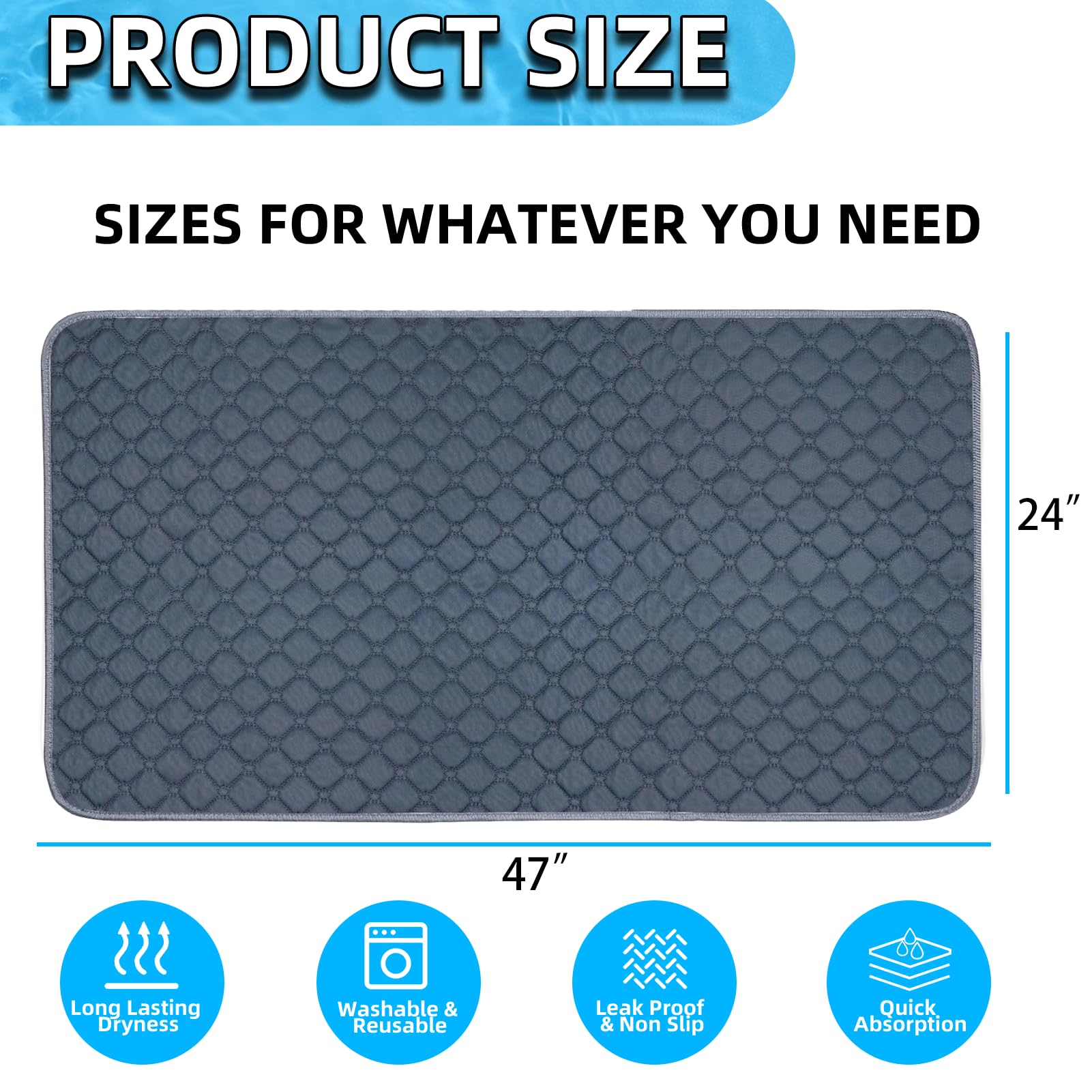 2 Pack Washable Guinea Pig Cage Liners, 24'' X 47'' Waterproof Reusable Guinea Pig Pee Pads Non Slip Super Absorbent Bedding Tra