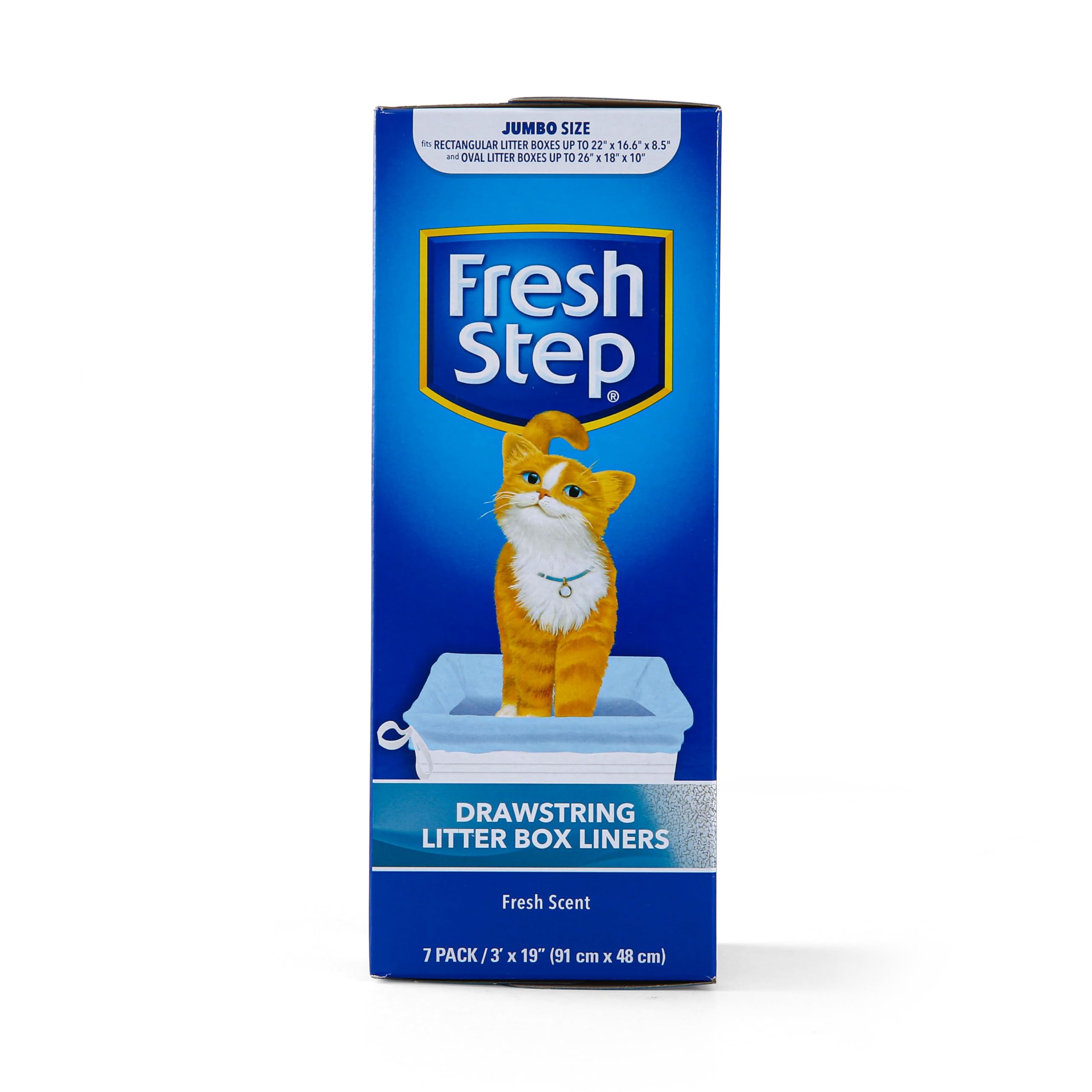 Fresh Step Drawstring Cat Litter Box Liners, Scented, Jumbo Size, 3' X 19' - 7 Count | Kitty Litter Bags, Cat Litter Liners For All Cats To Keep Your Home Clean