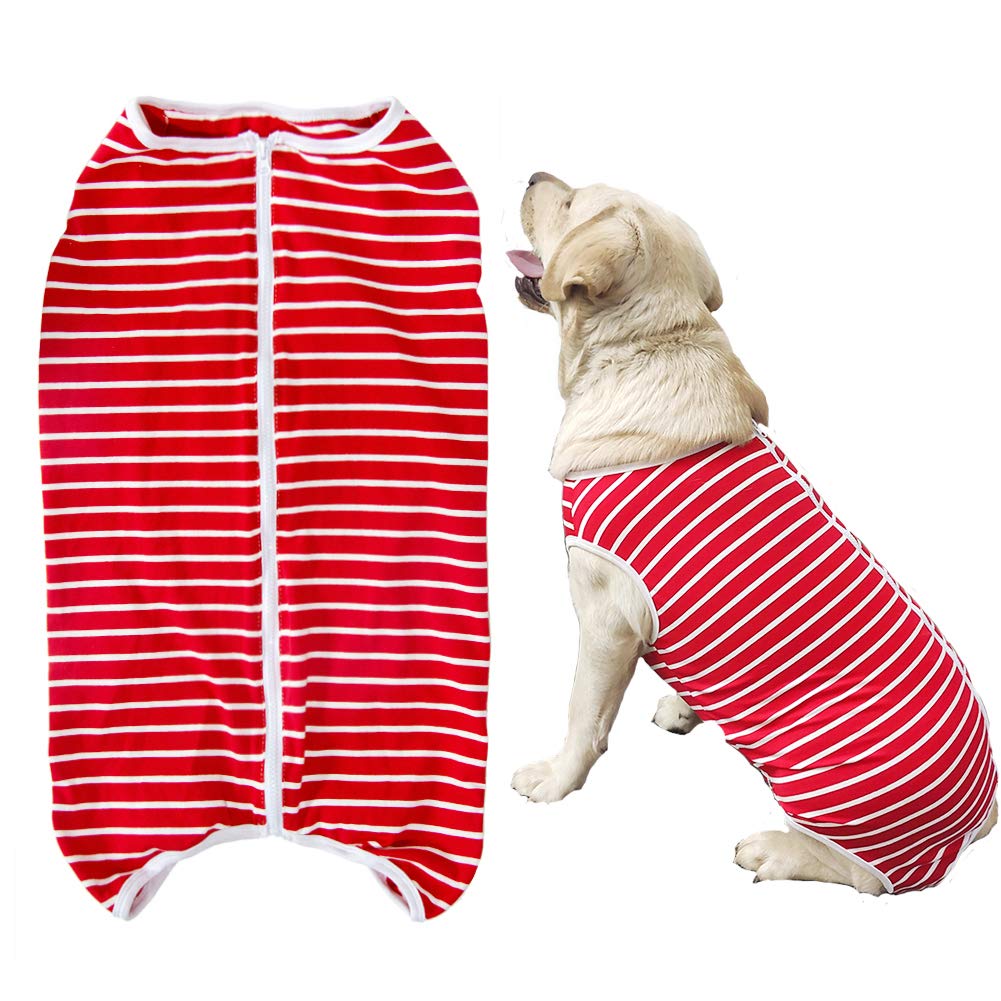 Dogs Recovery Suit Post Surgery Shirt For Female Male Dog, E-Collar Alternative Wound Protective Clothes (Red White-5Xl)