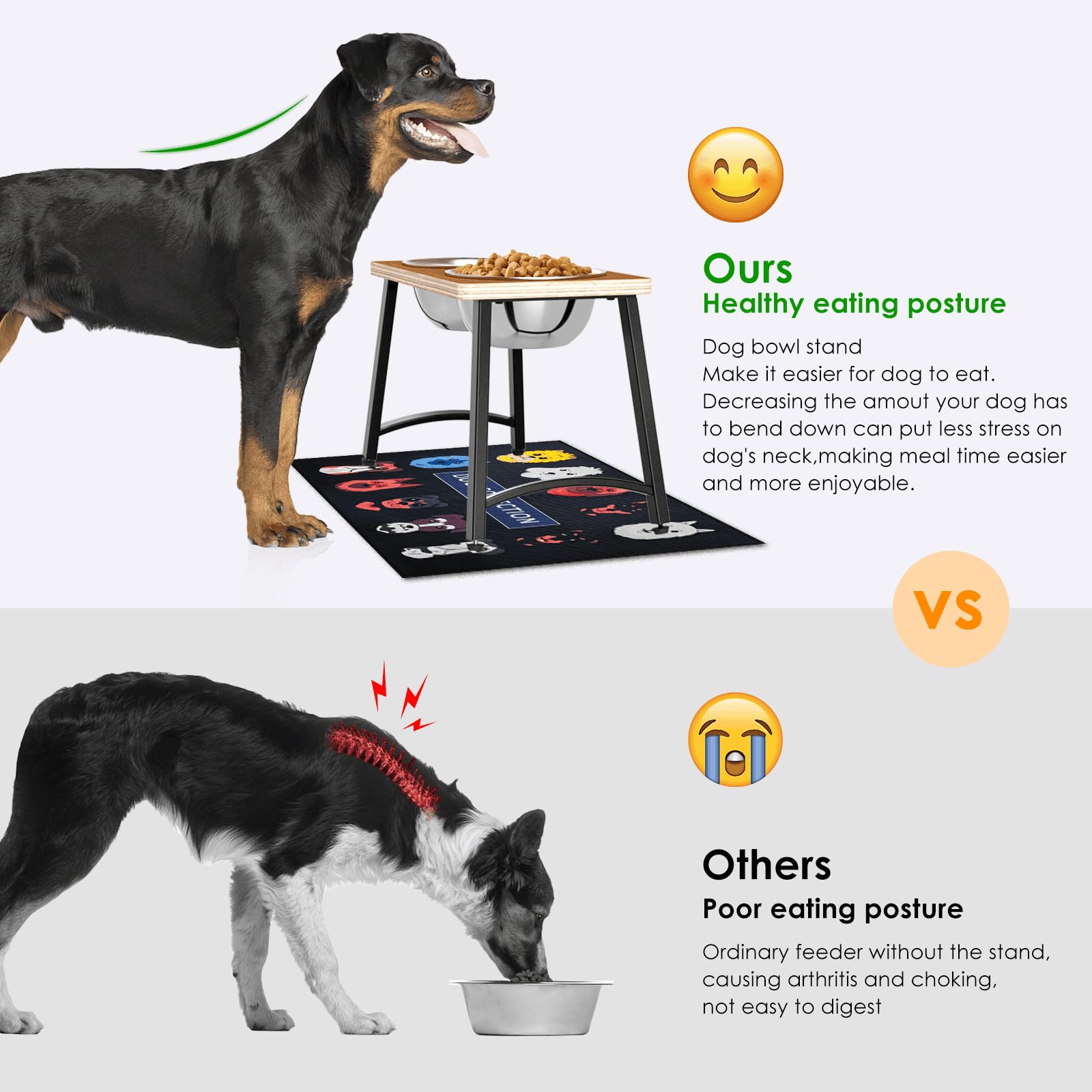 TIDANT Elevated Dog Bowls for Large Dogs with Spill Proof Mat, Raised Dog Bowl Stand with 2 Large Stainless Steel Bowls - 1700 M