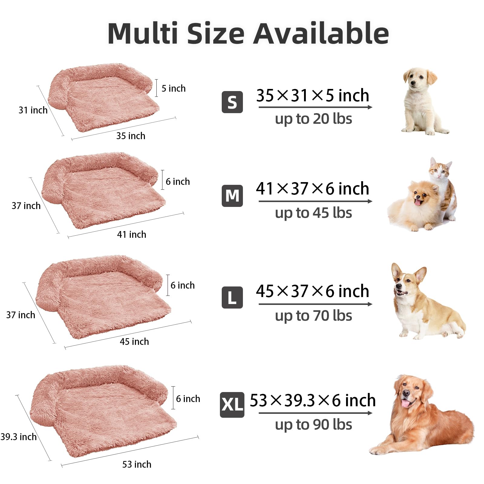 GGIB Calming Dog Bed - Fluffy Plush Mat, Removable Washable Cover, Extra Large 53"x39.3"x6", Pink for Dogs and Cats