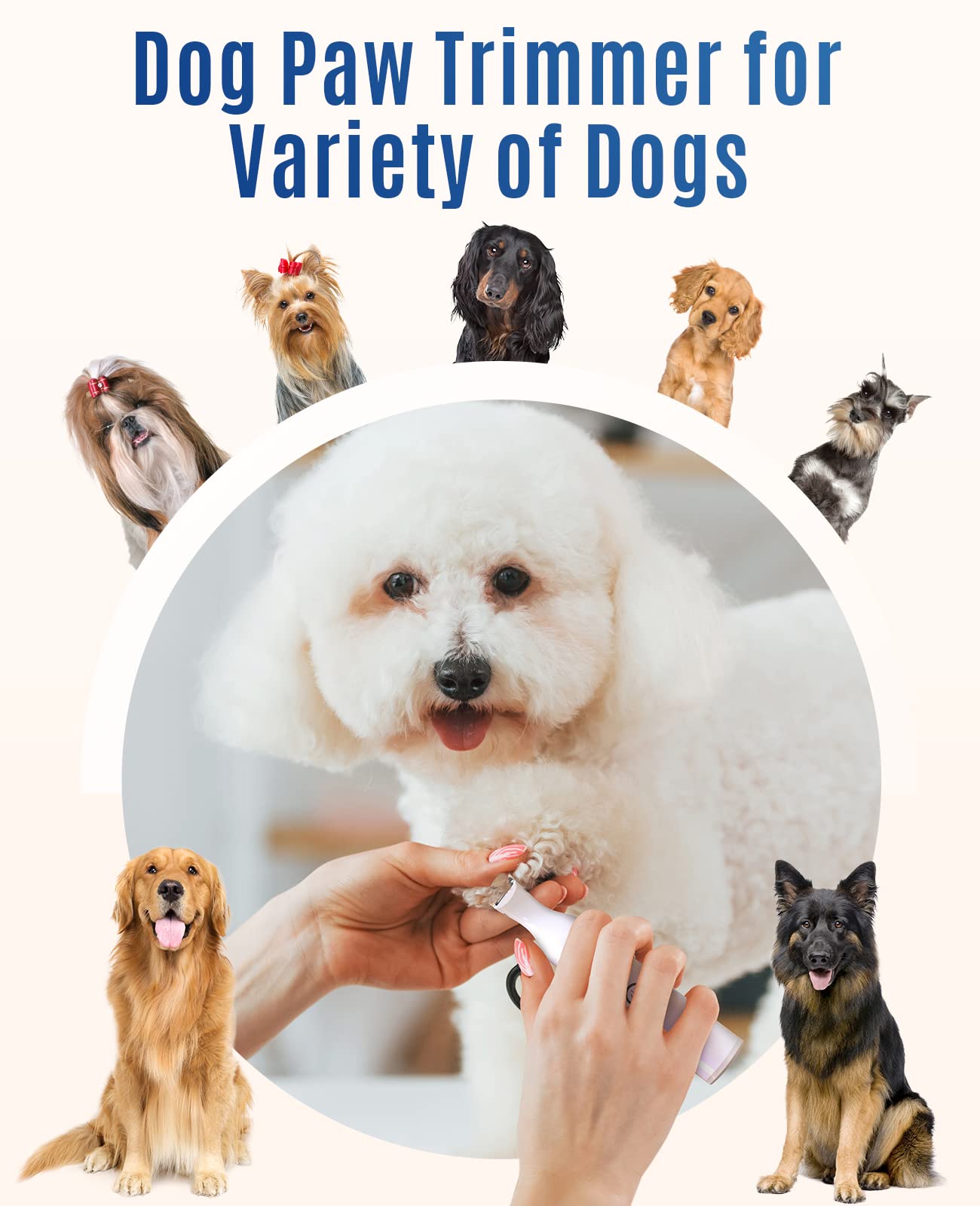 Oneisall Dog Clippers With Double Blades,Cordless Small Pet Hair Grooming Trimmer,Low Noise For Trimming Dog'S Hair Around Paws, Eyes, Ears, Face, Rump (White)