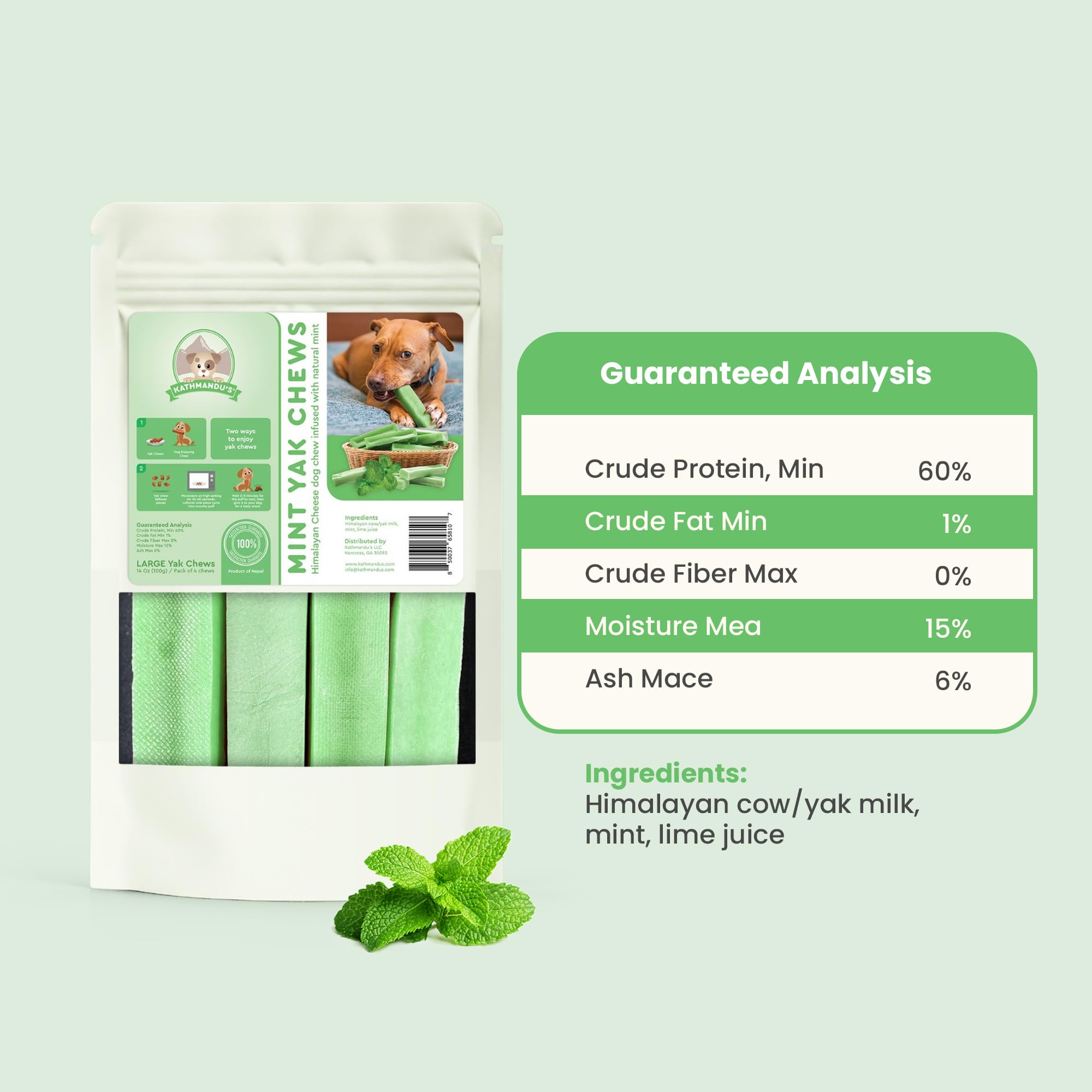 KATHMANDUS 100% Natural Mint Flavor Yak Chews - Keep Dogs Busy & Happy with Our Lactose & Rawhide Free Himalayan Dog Chews - Lo