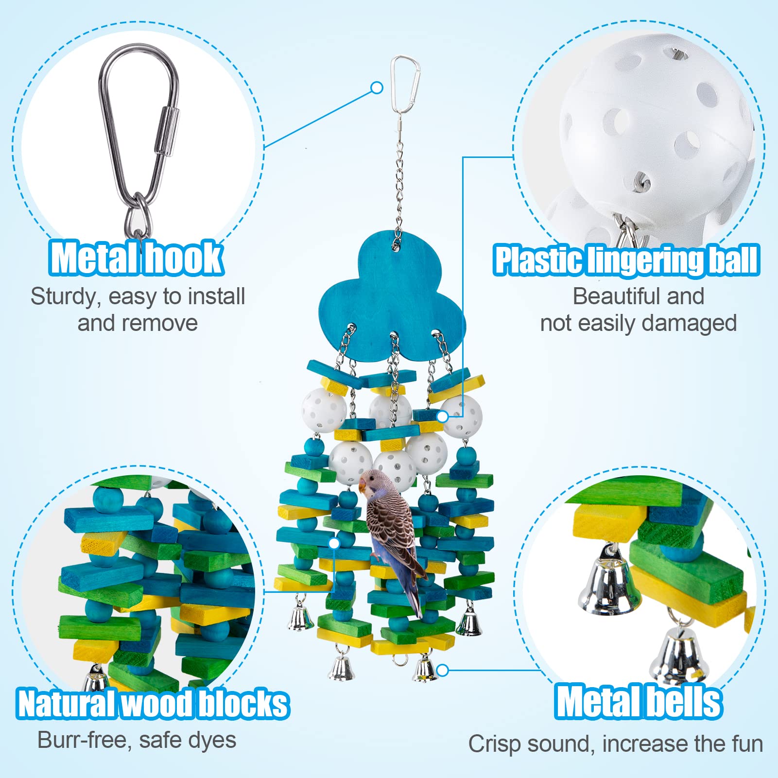 Parrot Toys For Large Birds, Parrots Chew Toy Gift With Colorful Wood Blocks And Bells For Macaws African Grey And Amazon Parrot