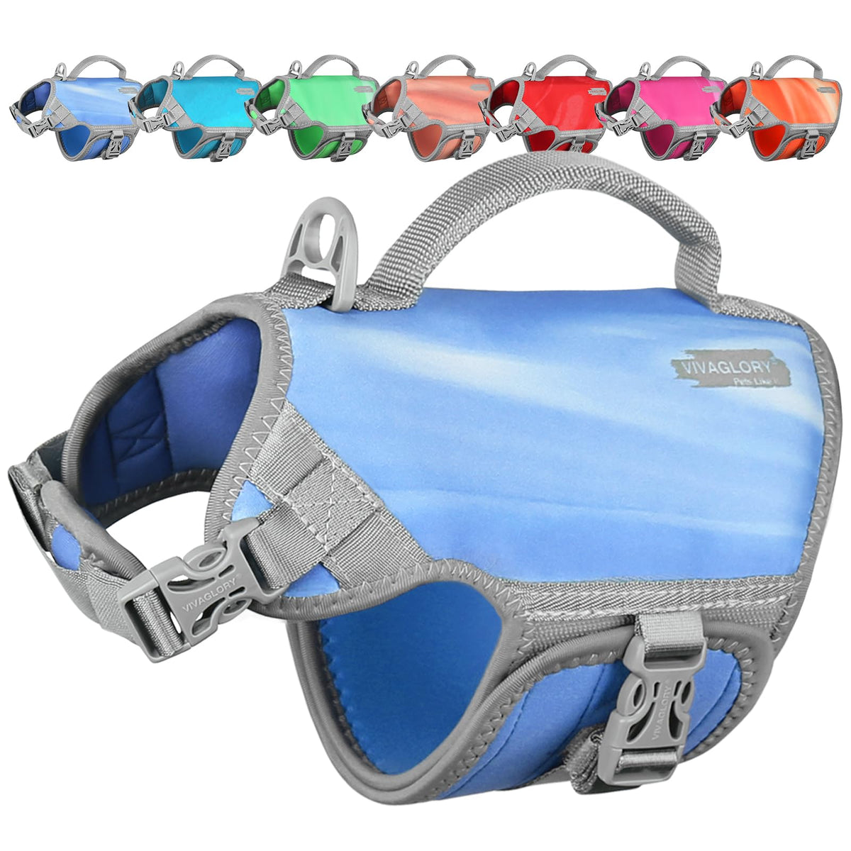 Vivaglory Neoprene Dog Life Jacket Puppy Life Jacket For Boating Hunting & Swimming, Lightweight With Leash Ring, Xs, Blue Wave