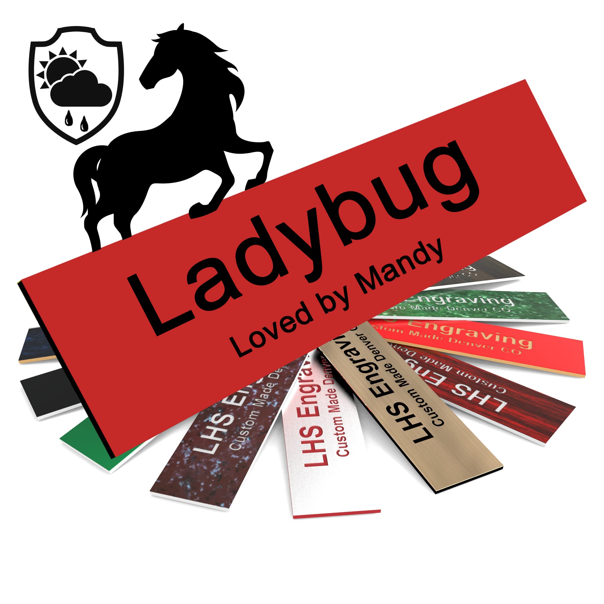 Lhs | Horse Stall Name Plate, 2X8 Personalized Stall Signs, Uv Protected, All Weather Adhesive, Hanging, Mounting Or Other, Red 