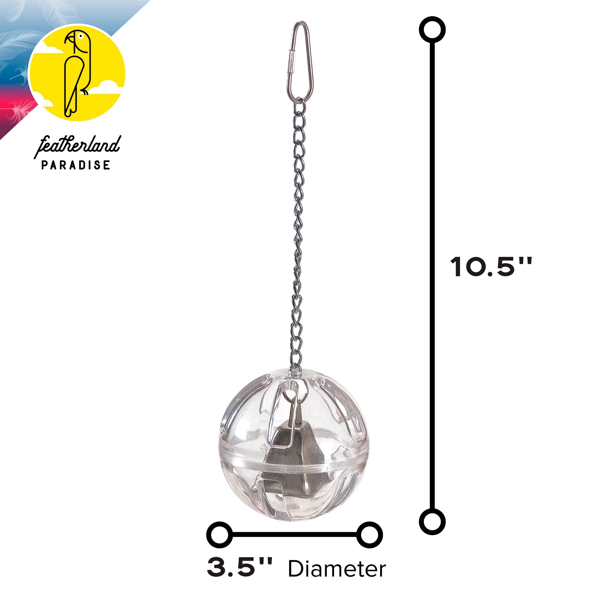 Featherland Paradise | Foraging Ball with Bell Interactive Bird Toy and Treat Dispenser | Creative Foraging Systems | Ideal for