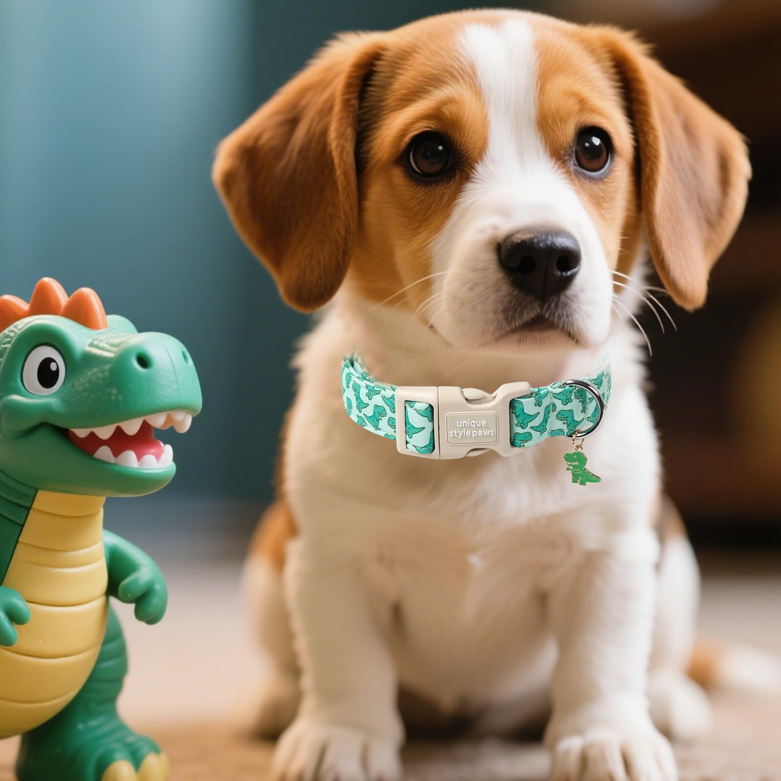 Dinosaur Dog Collar,Unique Style Paws Summer Dog Collars Comfortable Cotton Puppy Collars With Adjustable Buckle Cute Dinosaur P