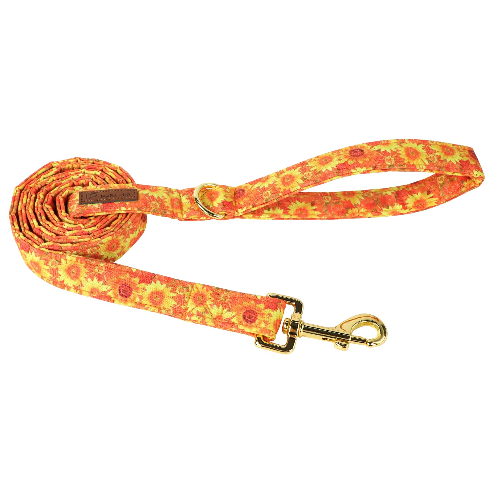 Up Urara Pup Fall Dog Collar & Leash Set, Sunflower Pattern, Sturdy Durable Cotton, Suitable For Small To Large Dogs