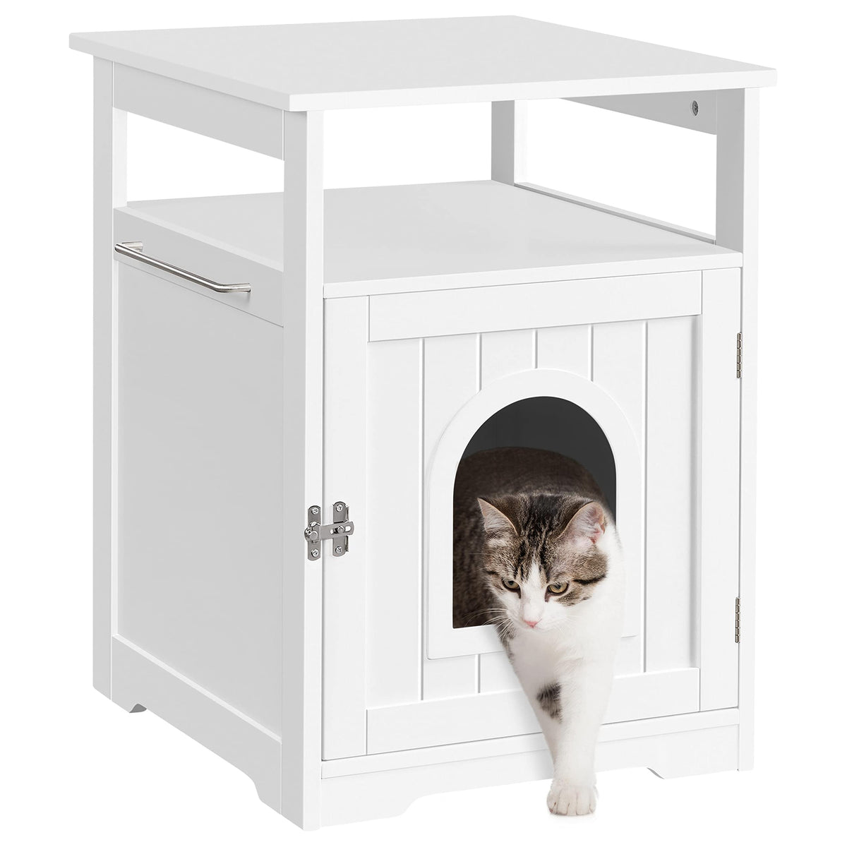 Yaheetech Cat Litter Box Enclosure, Cat Litter Box Hidden Furniture, Lockable Pet Side Table With Wooden Structure Open Shelf, Decorative Pet House Hidden Washroom For Bathroom/Living Room White