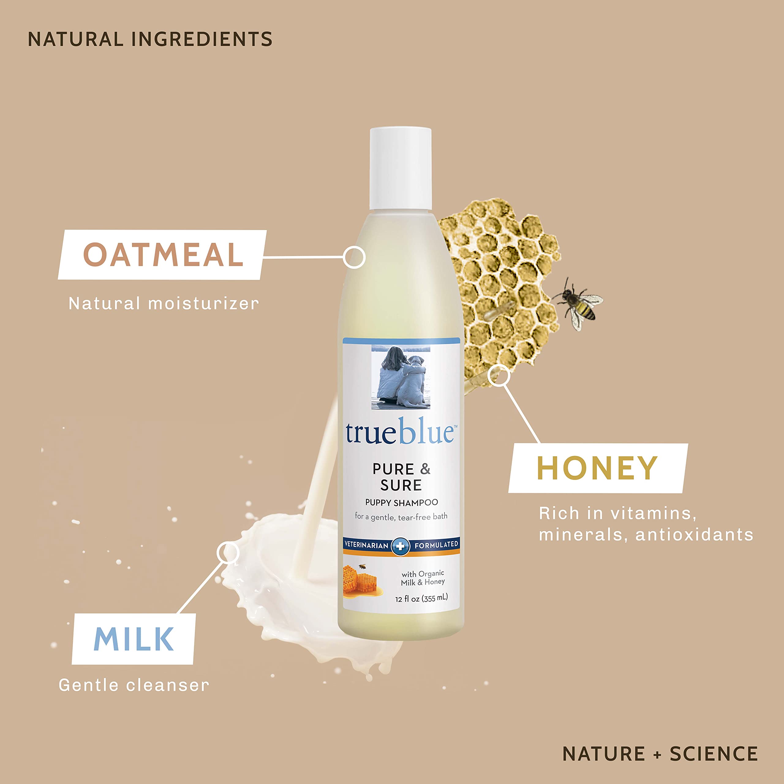 Trueblue Pure & Sure Puppy Shampoo – Cleansing Wash, Deodorizing, Moisturizing – Toxin Free, Milk, Honey Natural Botanical Blend – Tearless Dog Shampoos – 12 Fl. Oz.