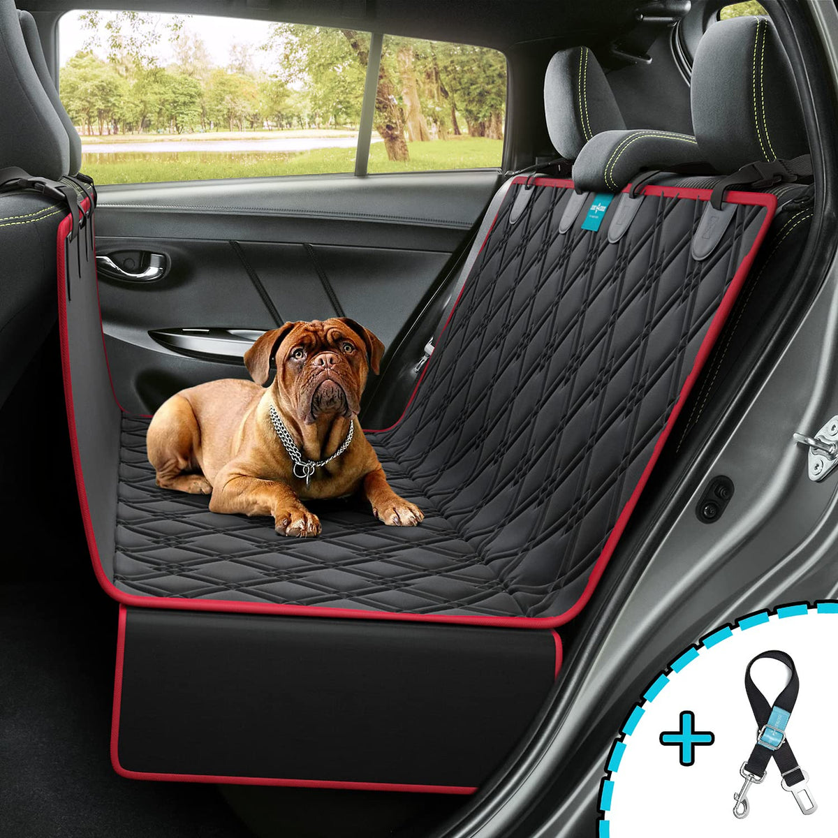 Dog Car Seat Cover Hammock Pet Seat Cover Protector For Cars Truck & Suv 100% Waterproof - Machine Washable - Durable Dirt Leak Proof Heavy Duty Material Seat Belt Leash Included Special Design