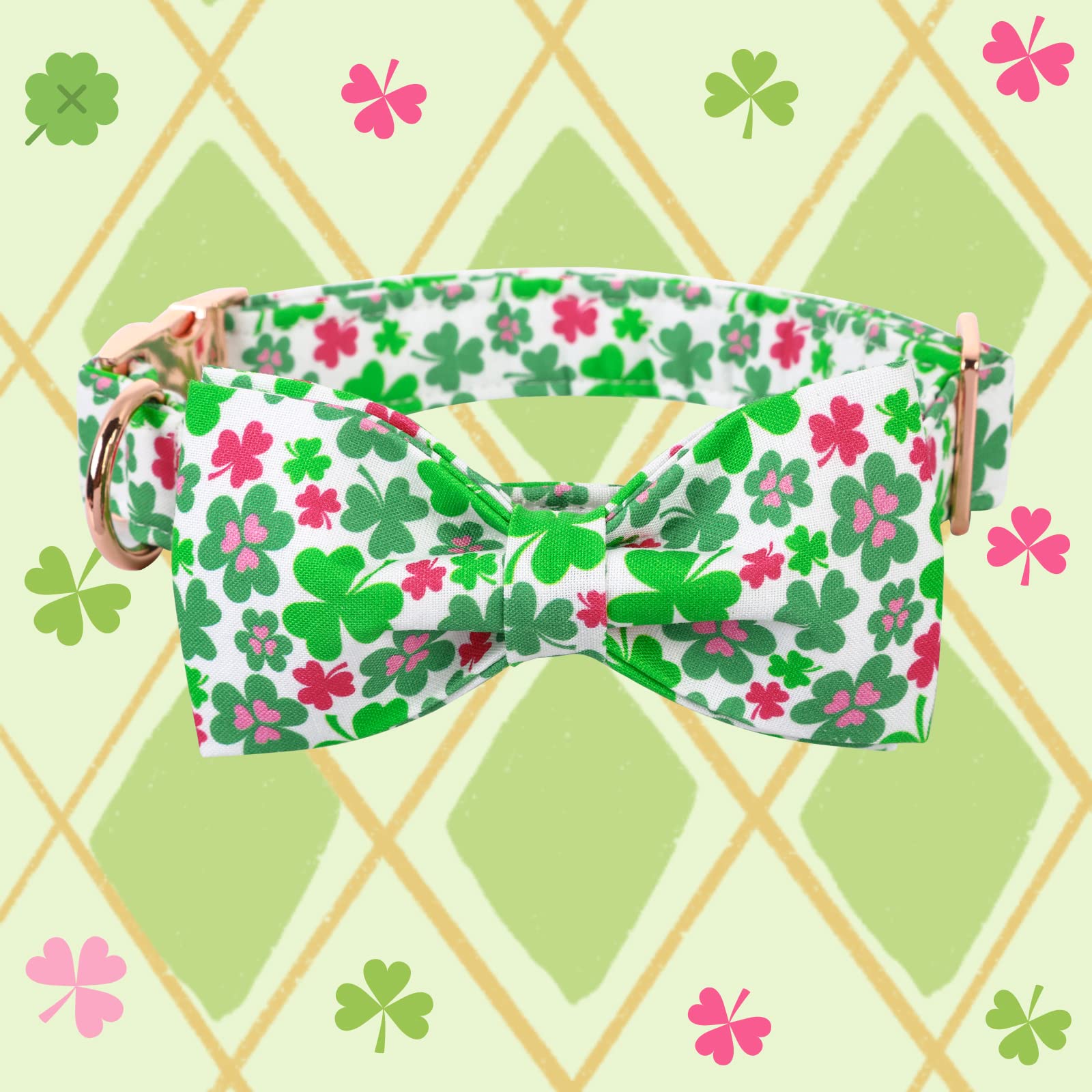 Elegant Little Tail Dog Collar With Bow, Lucky Clover Bow Tie Dog Collar, Cute Dog Bowtie Pet Gift Dog Collar For Small Dogs
