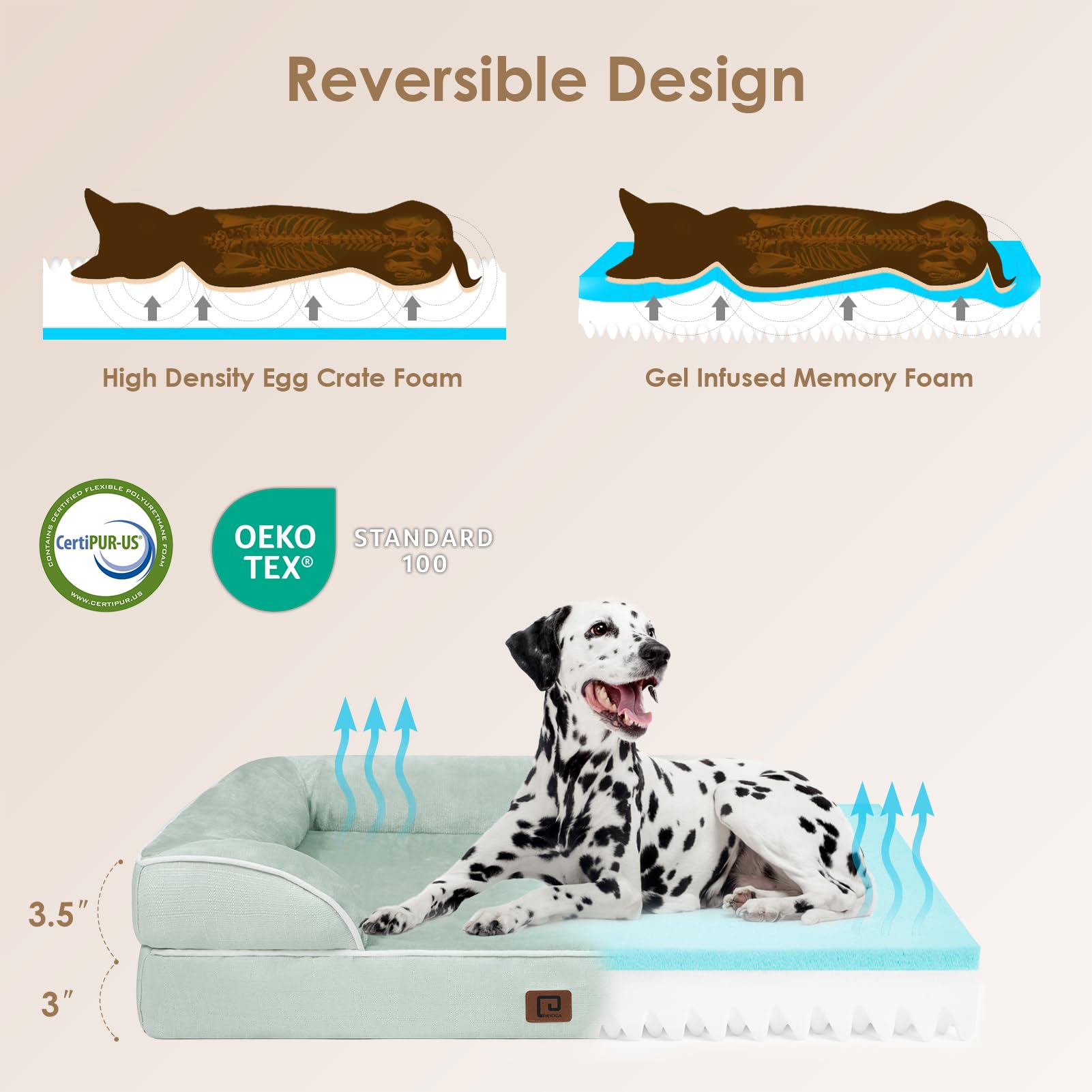 EHEYCIGA Orthopedic Dog Bed - Waterproof Memory Foam, Non-Slip, 36"L x 27"W x 6.5"Th, Sage Green