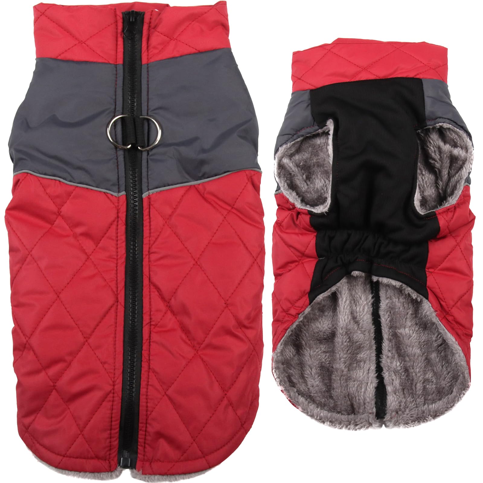 Joydaog Warm Fleece Dog Coats For Medium Dogs,D-Rings Waterproof Puppy Jacket For Cold Winter,Red L
