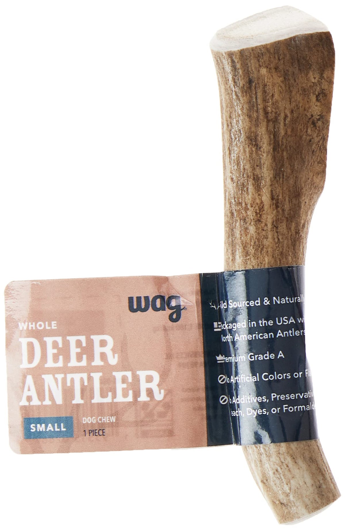 Amazon Brand - Wag Dog Deer Antler Chew, Naturally Shed. Whole, Small (Best For Dogs Under 15 Lbs) 4-5.5 Inches