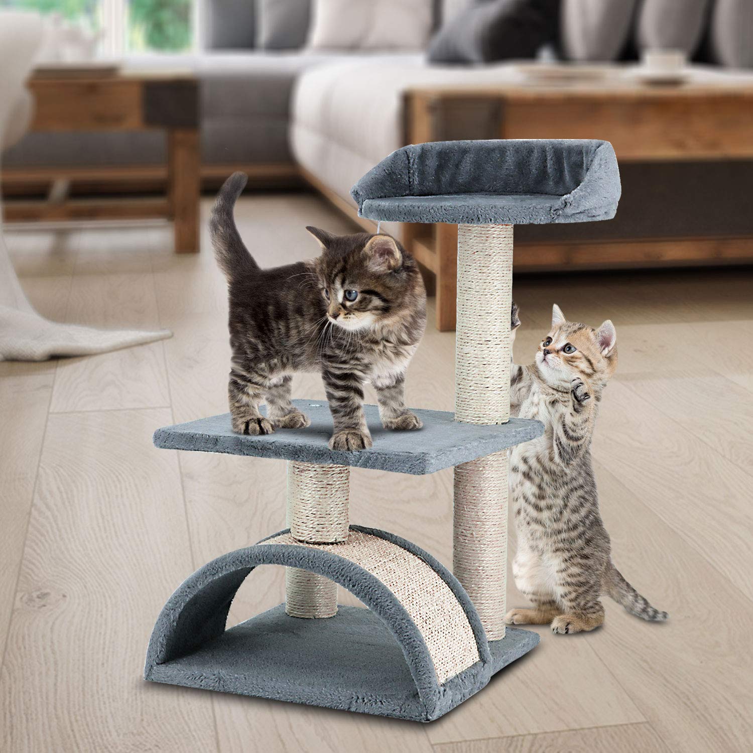 Tree Condo With Scratching Post, Cat Tower Pet Play House With Toy,24.4 Inch(62Cm), Grey
