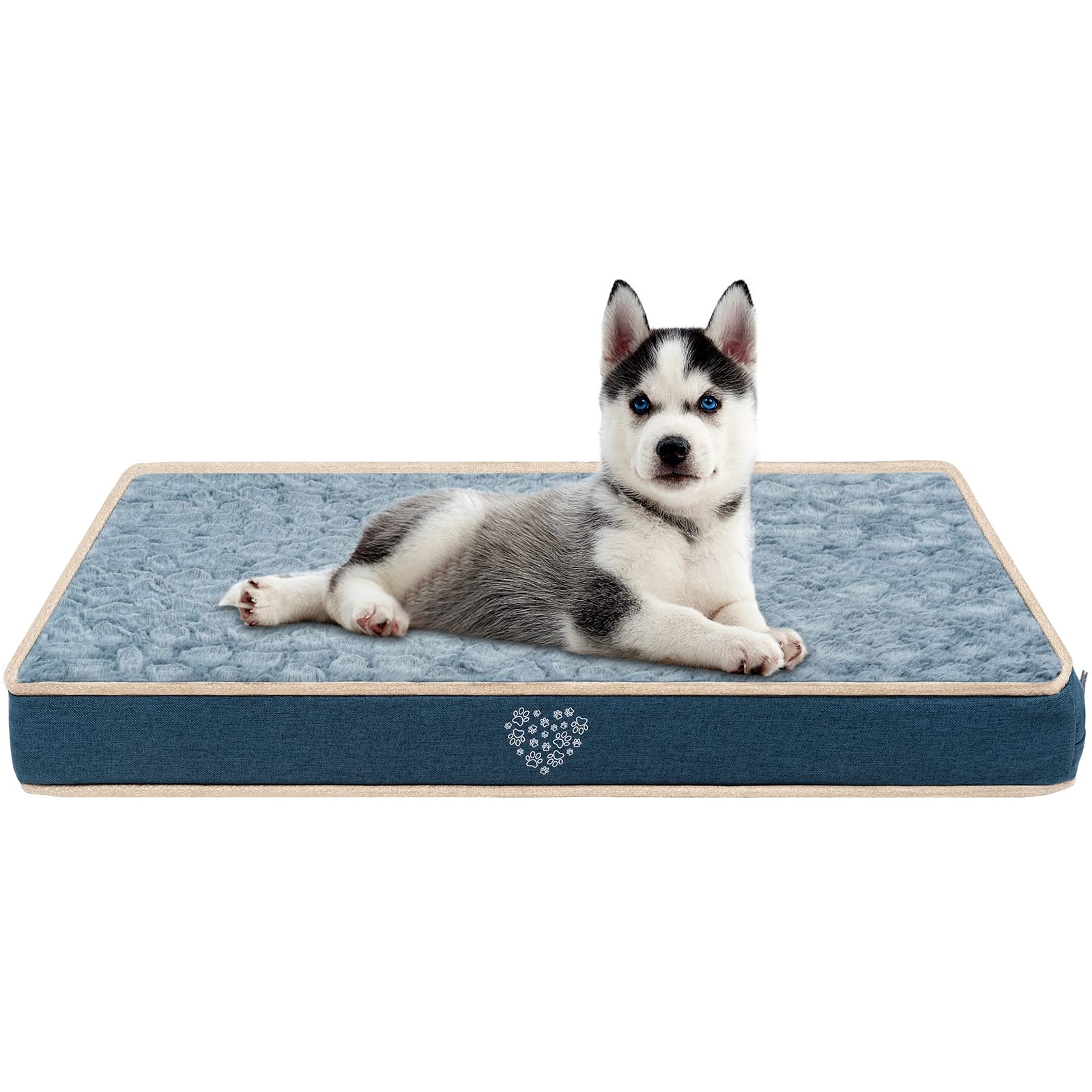 Vankean Waterproof Dog Crate Pad Bed Mat Reversible (Cool & Warm), Removable Washable Cover & Waterproof Inner Lining, Pet Crate Mattress For Cats And Dogs, Joint Relief Dog Bed For Crate, Navy/Grey