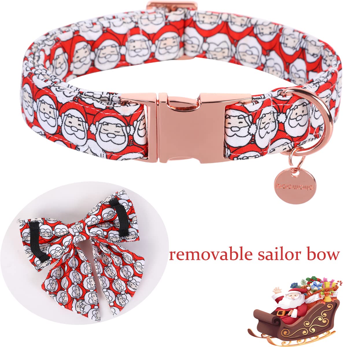 Dogwong Cotton Dog Collar With Bowtie, Stylish Christmas Red Plaid Dog Collar Adjustable Puppy Necklace For Small And Medium Dog