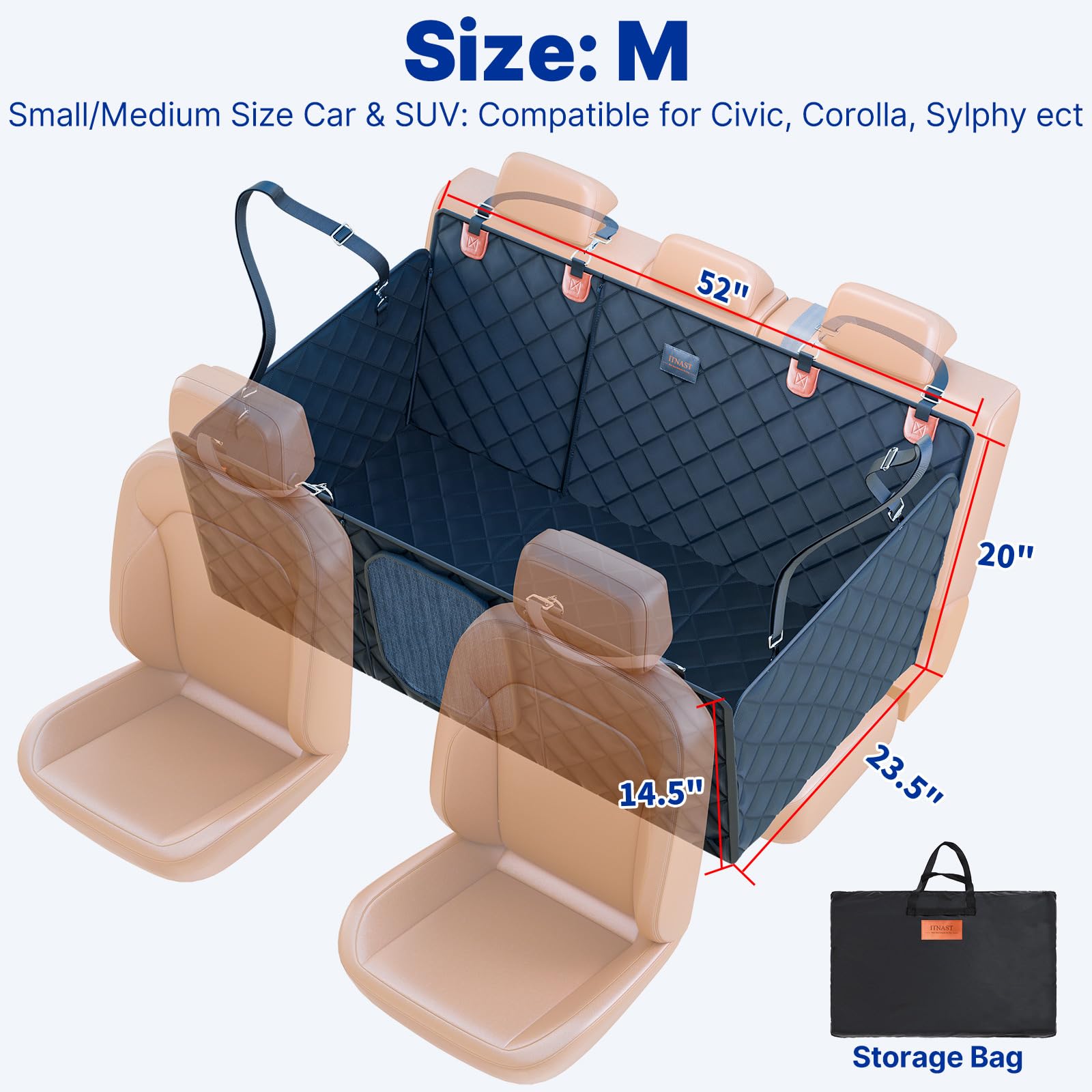 ITNAST Convertible Back Seat Extender for Dogs, Foldable 400lbs Hard Bottom Dog Car Seat Cover for Back Seat, Waterproof Dog Ham