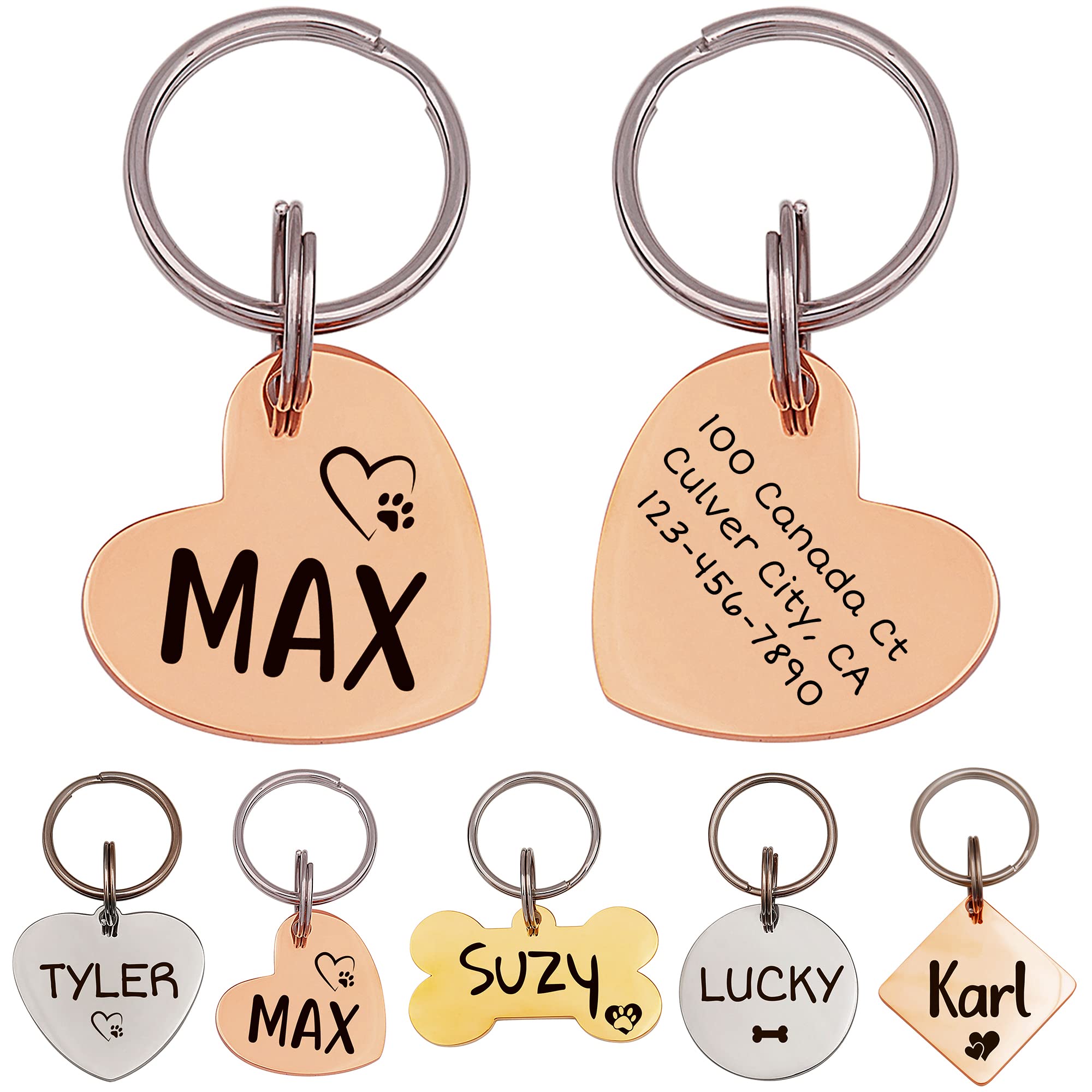 Anavia Pet Id Tags, Personalized Icon Name Dog Tag Cat Tag, Glossy Stainless Steel Color Plated Dog Collar Tag (Medium, Sideways