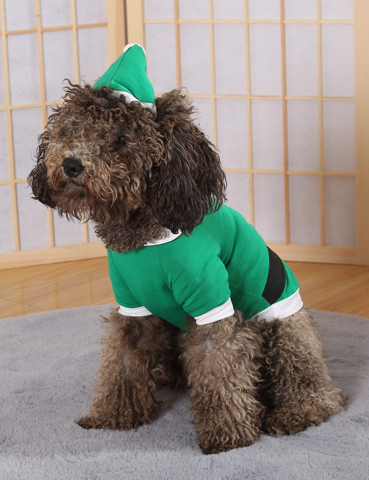Impoosy Christmas Dog Shirt With Funny Hat Pet Cute Elf Santa Claus Costume Clothes Cat Small Dog Soft Cotton Xmas T-Shirt Outfit Set (Xs)