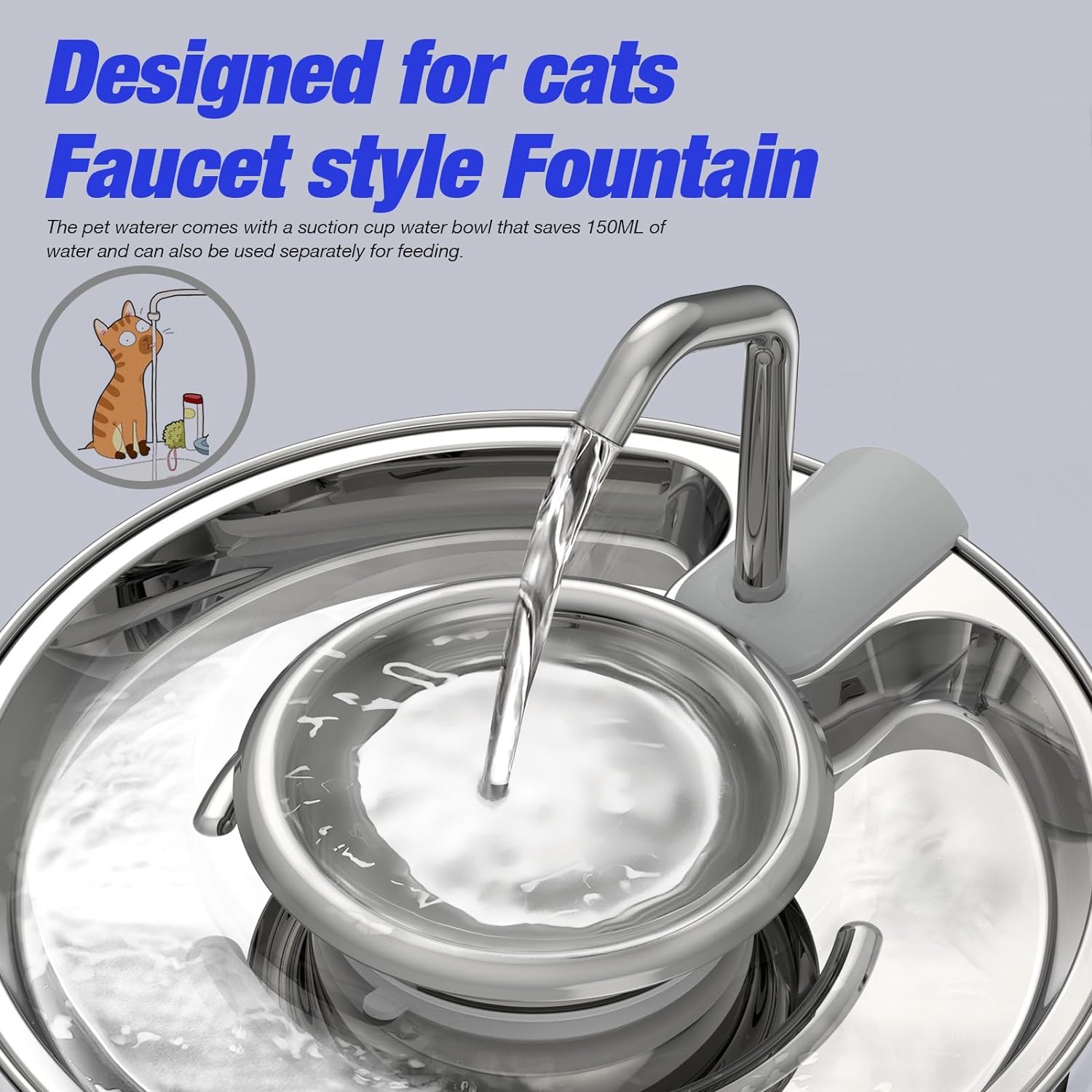 Hicuper Cat Water Fountain,108Oz/3.2L Stainless Steel Cat Fountain And Removable Water Bowl,Pet Fountain With Water Level Window