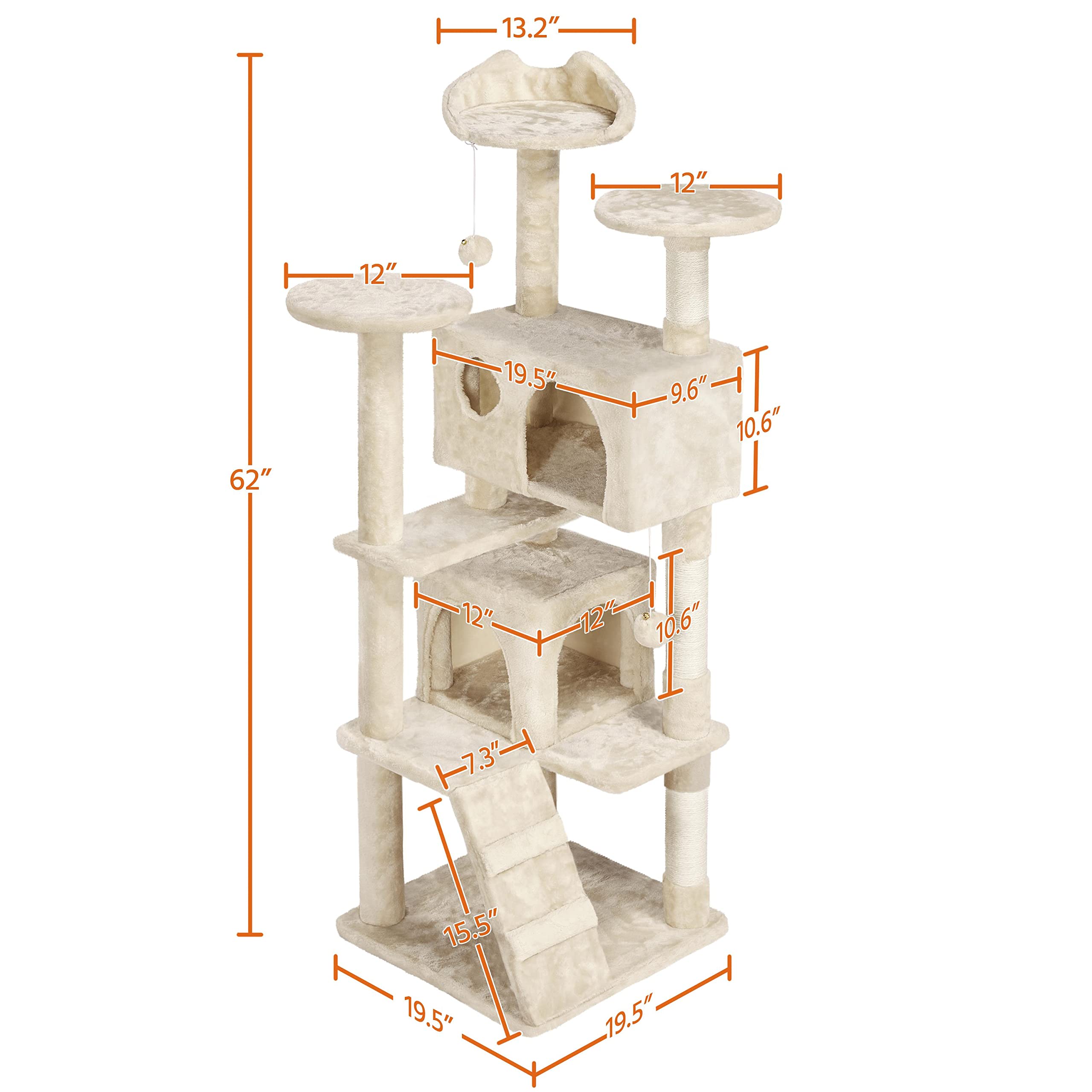 Yaheetech 62In Cat Tree Cat Tower For Indoor Cats, Cat Furniture W/Double Condo, Scratching Posts, Multiple Platforms And Balls