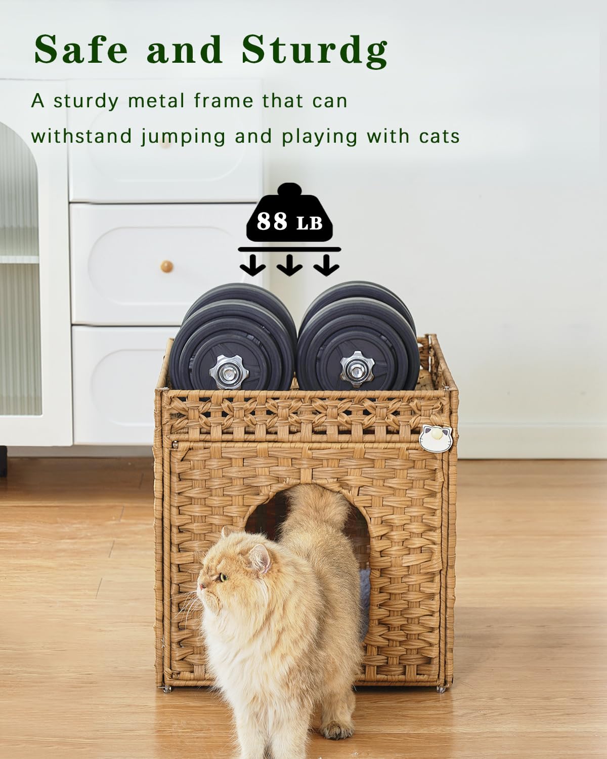 Setvson Cat Beds For Indoor Cats Extra Large Double Cat Cave Pet Cube, Handwoven Rattan Cat Houses With Double-Sided Soft Cushio