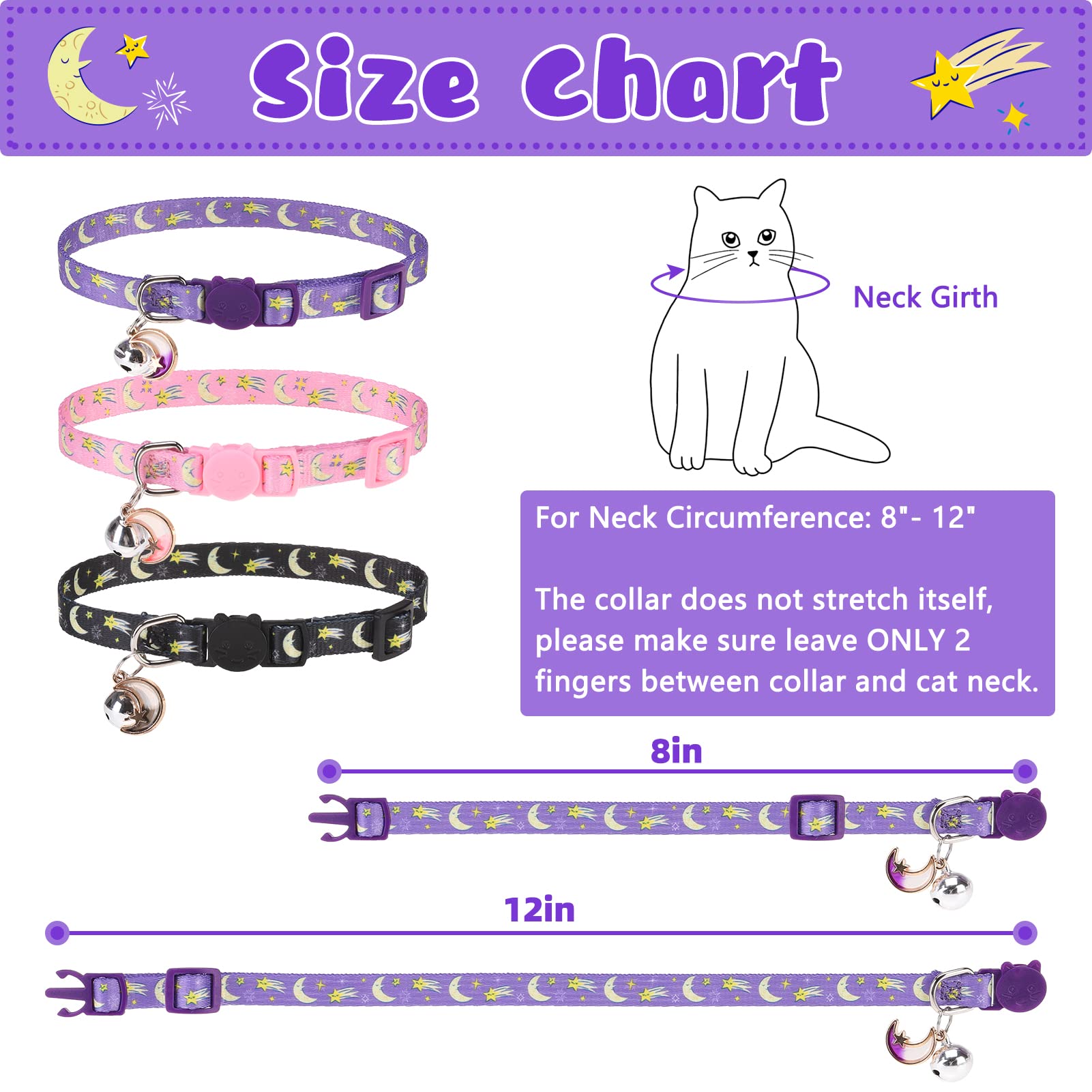 Vkpetfr Breakaway Cat Collars With Bell & Cute Pendants, 3 Pack Safety Buckle Kitten Collars, Adjustable Pet Collar Ideal For Gi