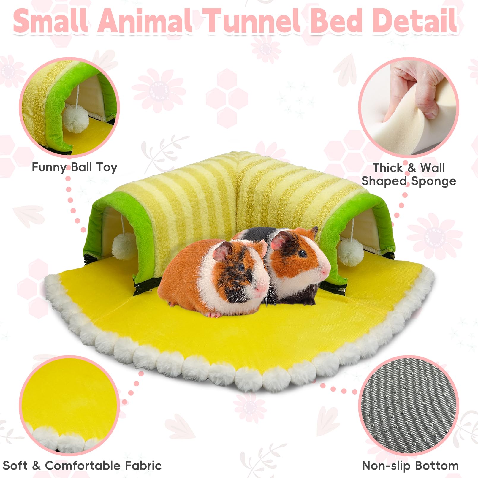 Pinvnby Guinea Pig Hideout Tunnel Bed Washable & Removable Rabbit Tunnel Tubes Cozy Small Animal Tunnel Toys Guinea Pig Accessor