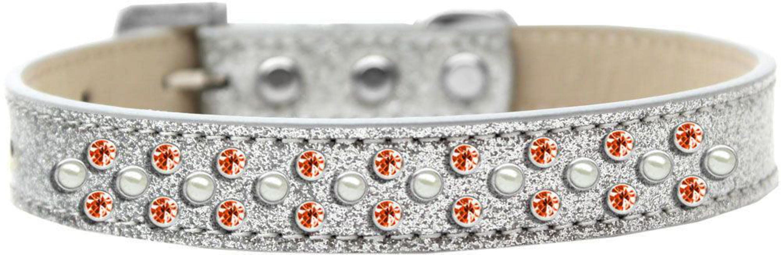 Mirage Pet Products Sprinkles Ice Cream Dog Collar with Pearl and Orange Crystals, Size 18, Silver