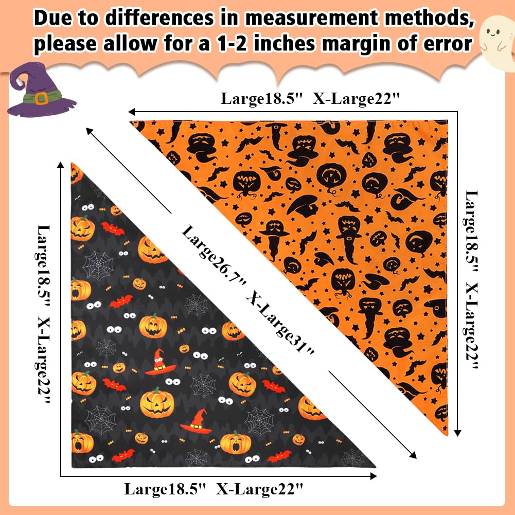 Szee Halloween Dog Bandanas, 2Pcs Witch And Pumpkin Double-Layer Dog Scarf For Small Medium And Large Pooch, Funny Halloween Cos