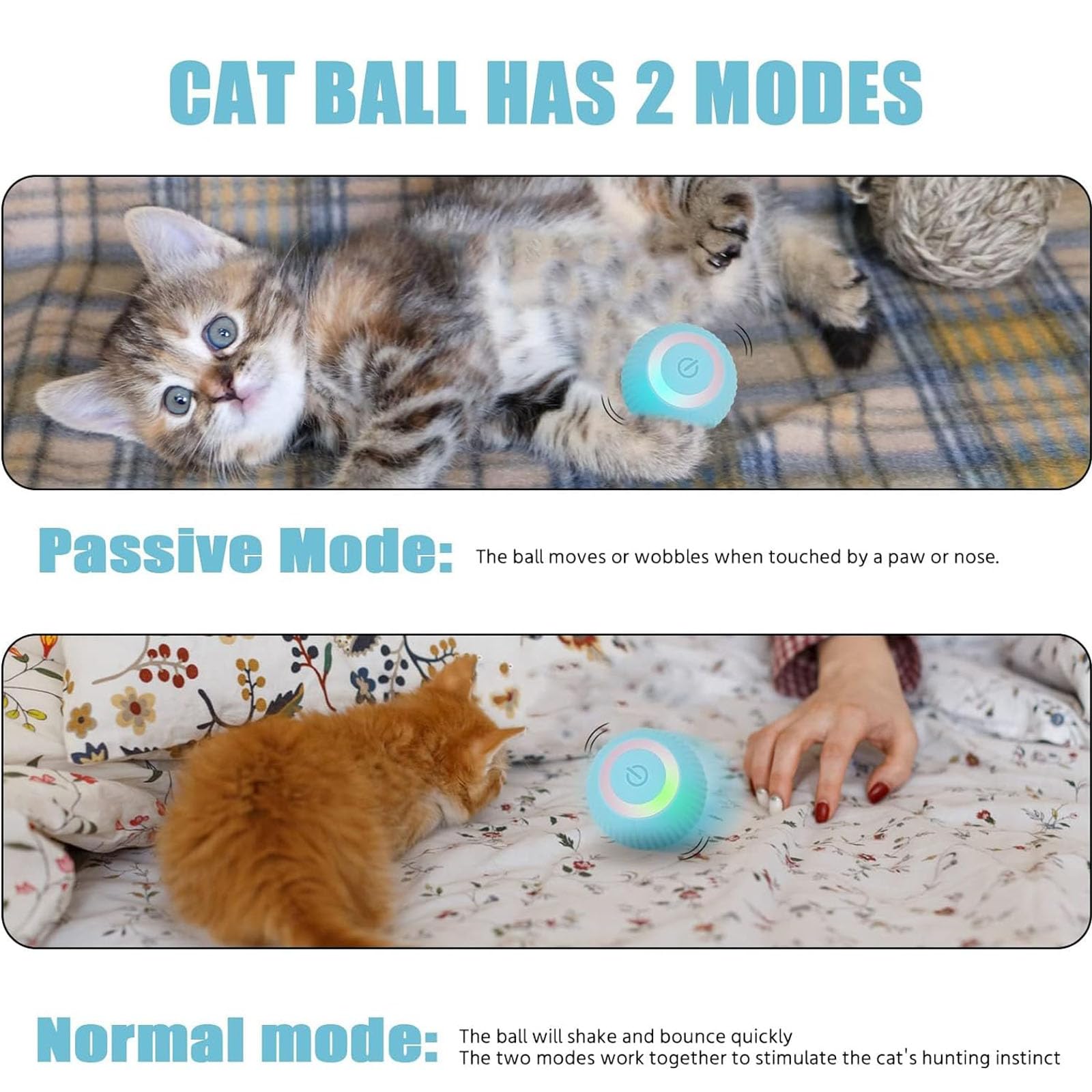 Power Ball 2.0 Interactive Cat Toy, Smart Automatic Rolling Ball For Indoor Cats, Usb Charging (Pink & Blue)