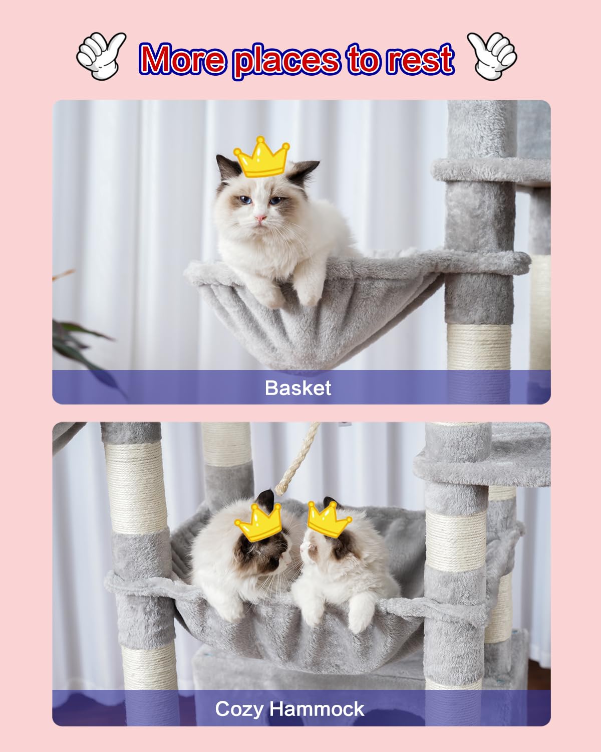 Gitelsnour Cat Tree for Indoor Cats Large Adult, 74 Cat Tower with 3 Big Platforms, 2 Baskets, 2 Condos, Multi-Level Cat Scratch