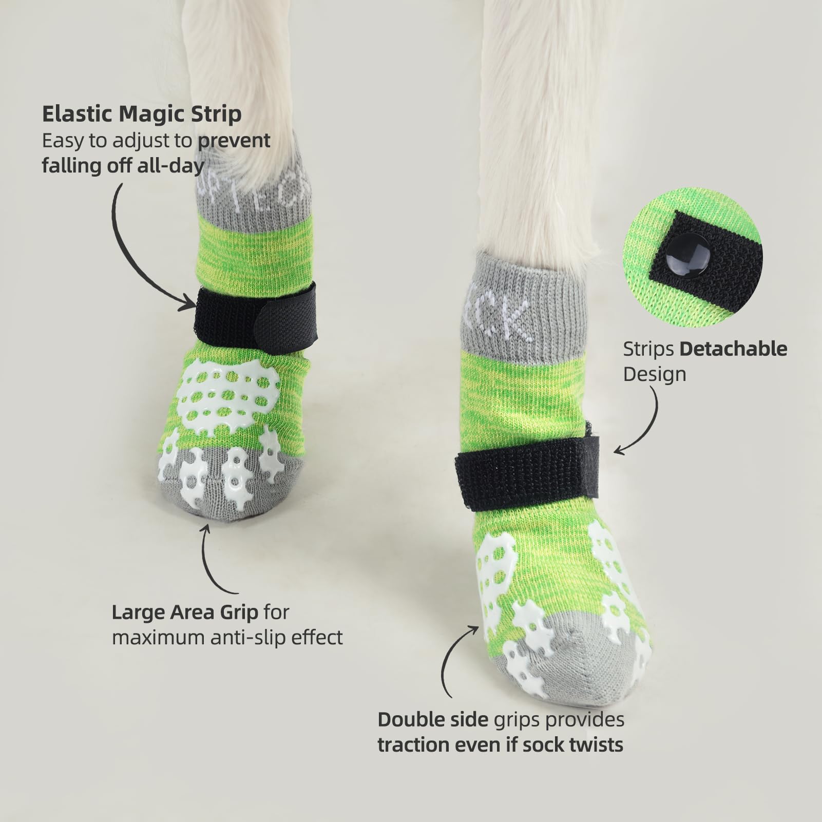 Pupteck Anti-Slip Dog Socks With Double Sides Grips For Small Medium Large Dogs Hardwood Floors Prevents Licking, Dog Shoes For Hot Pavement Traction Control For Senior Dogs, Fluorescent Green, Xl