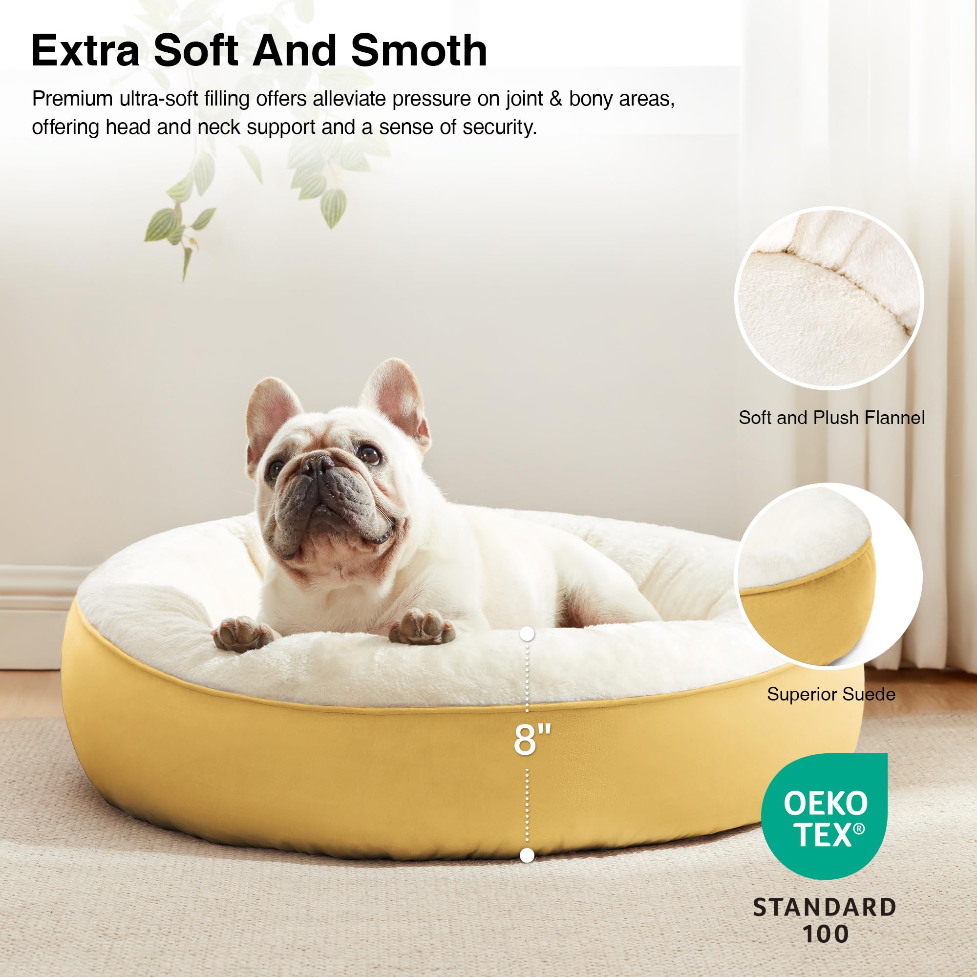 Love'S Cabin Round Donut Cat And Dog Cushion Bed, 25In Pet Bed For Small Or Medium Dogs, Anti-Slip & Water-Resistant Bottom, Soft Durable Fabric Pet Beds, Washable Calming Cat & Dog Bed Yellow