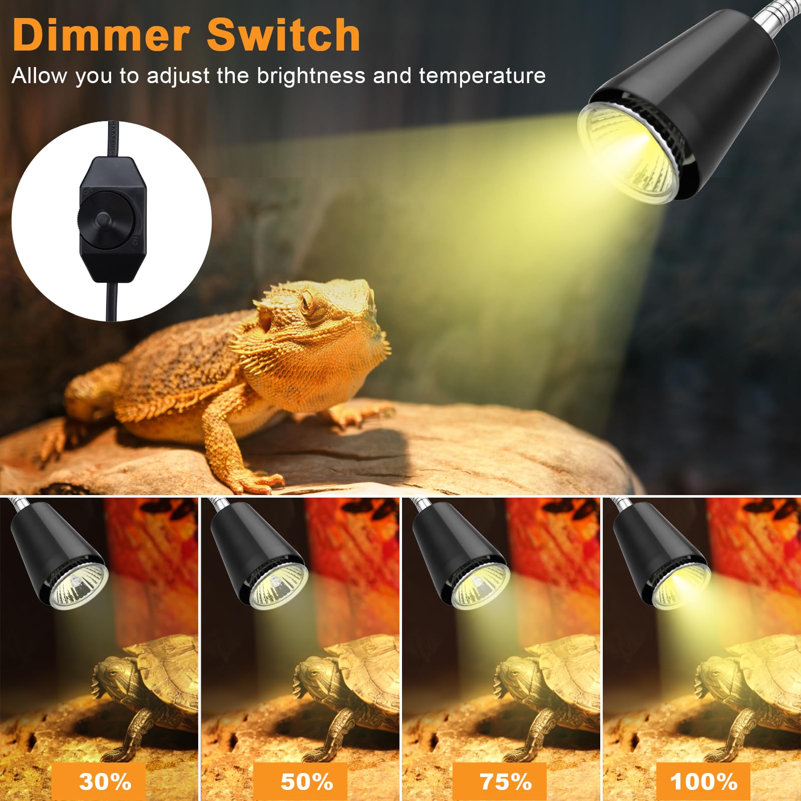 NBIIUYIGE Reptile Heat Lamp,Heat Lamp with Clamp,UVA/UVB Reptile Light,360 Rotatable Clip, Turtle Heat Lamp for Reptiles Bearded