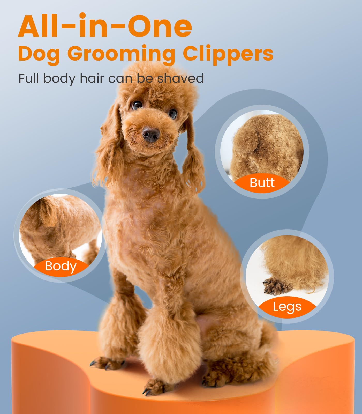Oneisall Dog Clippers for Grooming - 2-Speed Super Power, 50dB Quiet Rechargeable Cordless Trimmer With Detachable Stainless Ste