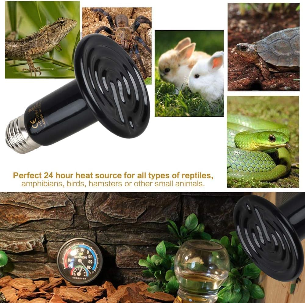 Boeespat Energy Efficient 75W Reptile Heat Bulbs, Pack Of 3 Ceramic Heat Emitters For Geckos, Turtle, Snake, Bearded Dragon, Liz