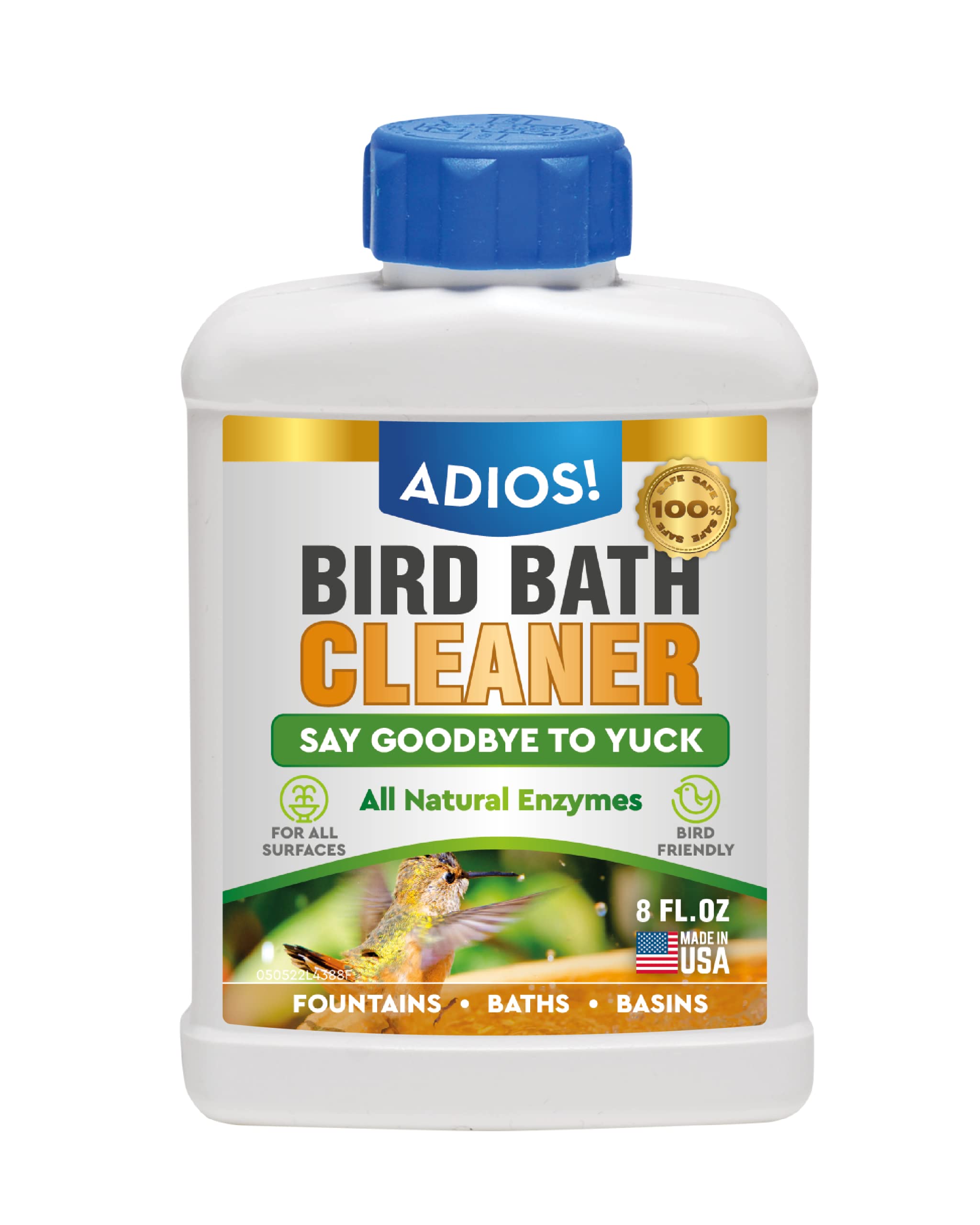 ADIOS! Bird Bath Cleaner for Outdoor Fountains and Bowls, Safely Cleans Metal, Glass and Stone (16oz)