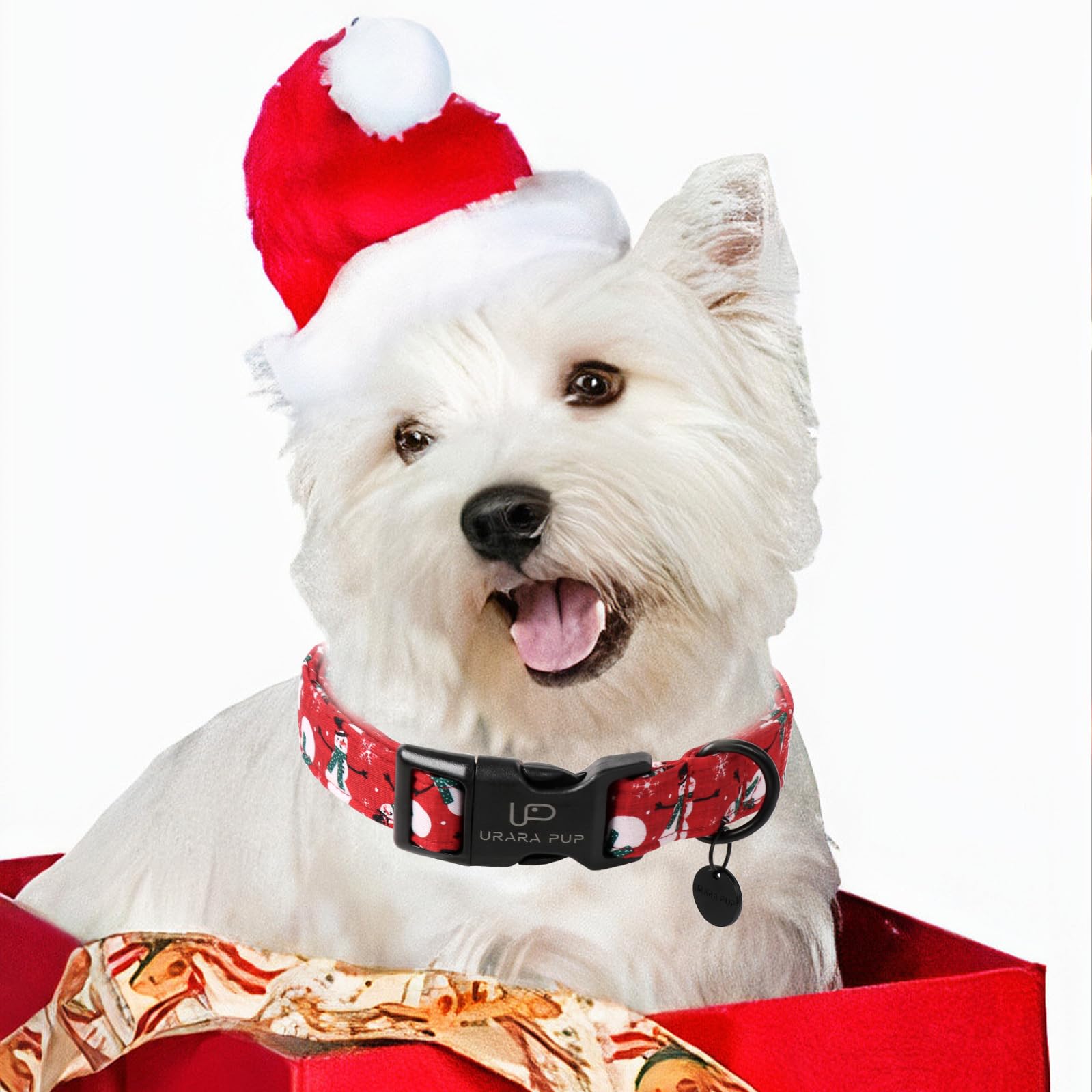 Up Urara Pup Red Christmas Dog Collar, Cute Snowman Christmas Collar With Quick Release, Comfortable Cotton Dog Collar For Puppy