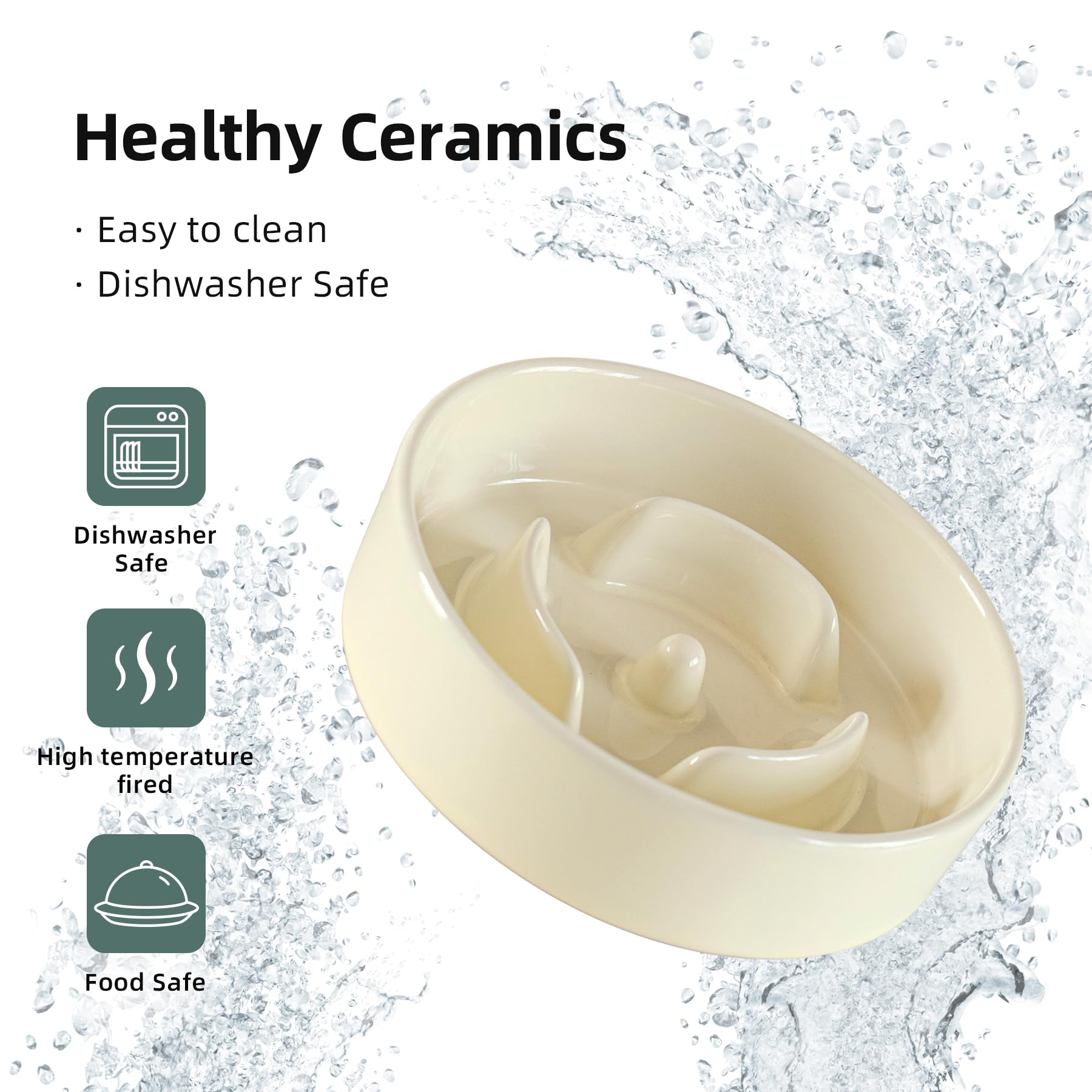 Havniva Ceramic 0.9 Cup Raised Slow Feeder Dog Bowl Set, Elevated 5.1inch Water Bowl and 6.1inch Puzzle Slow Pet Food Dish with