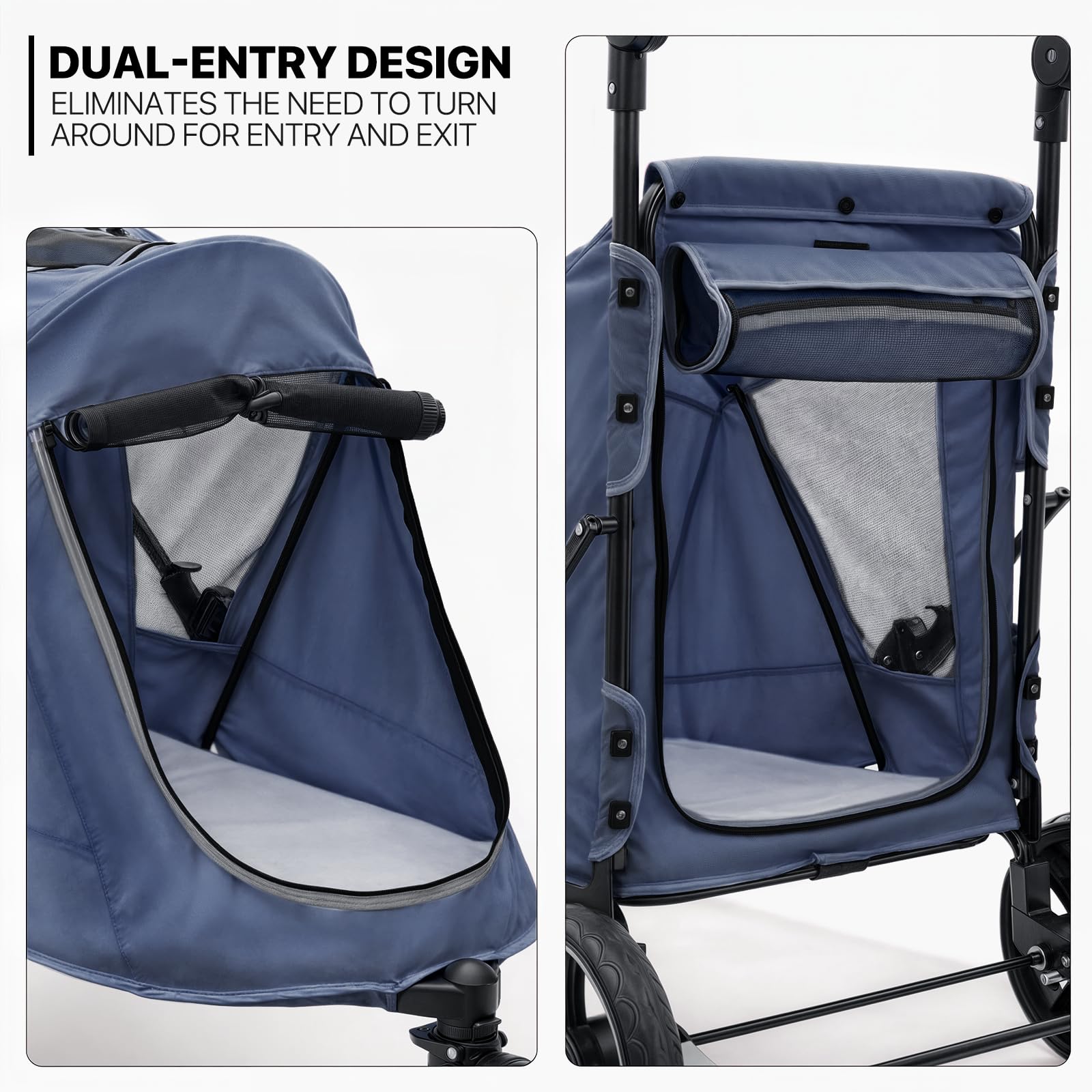 Monibloom Pet Stroller For Large Dogs Or Multiple Dogs Cats With Adjustable Handle, 3-Wheels Dual Entry Portable Dog Carting Eas