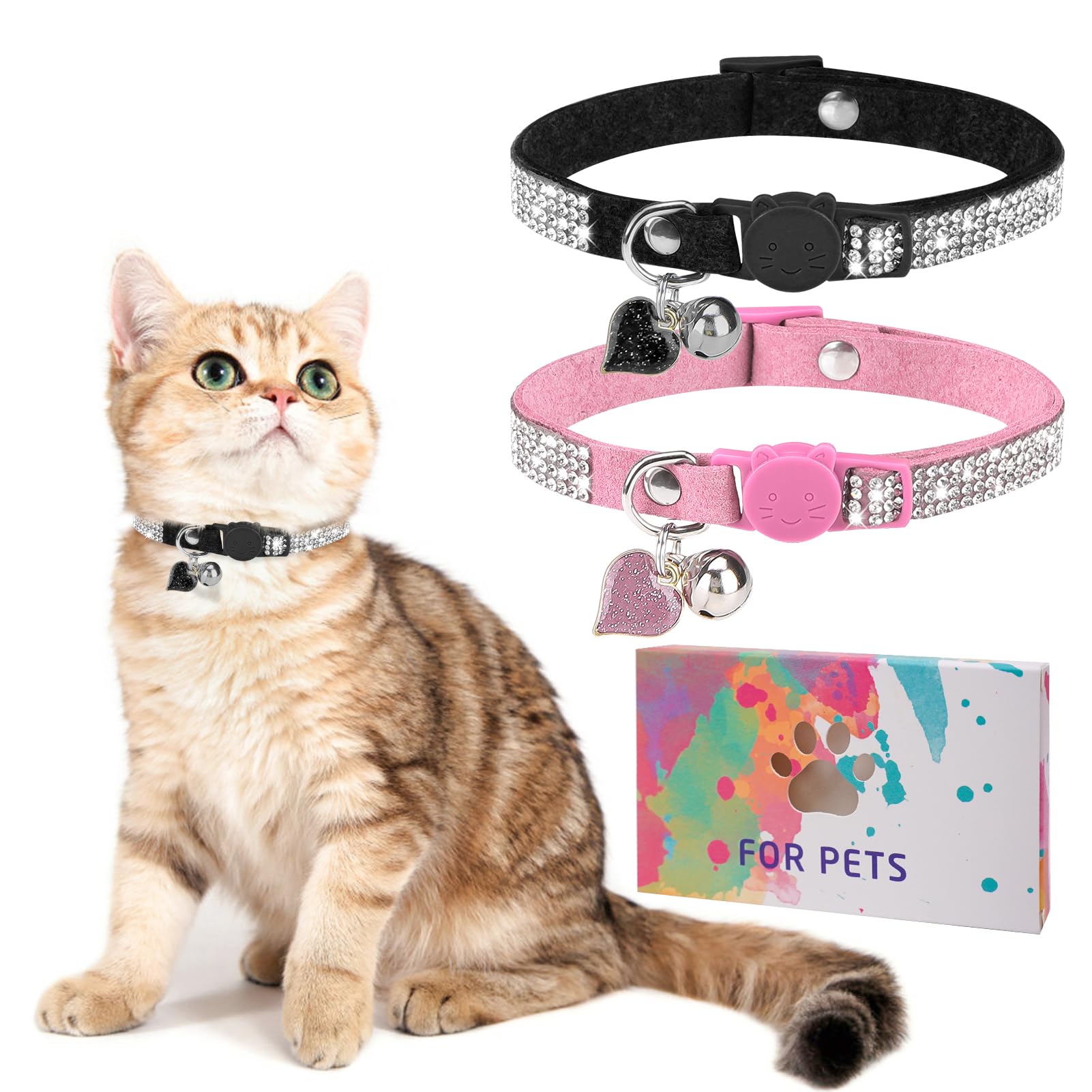 Dillybud Rhinestone Cat Collar Breakaway With Bell, Diamond Cat Collar With Safety Buckle Quick Release For Girl Boy Small Kitte