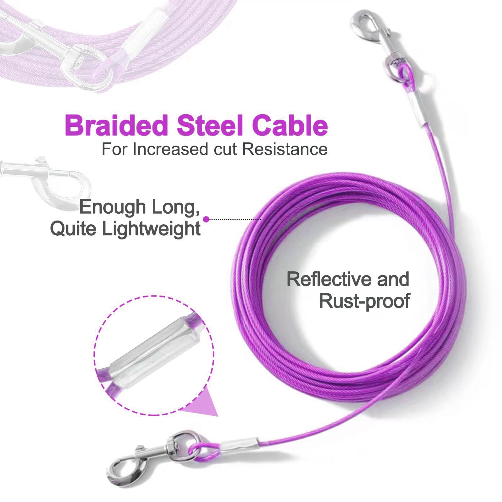 Mi Metty Tie Out Cable For Dogs,10Ft Dog Leads,Heavy Duty Tie Out Cable For Large Dogs Up To 125Lbs,Durable Dog Runner Tether Li